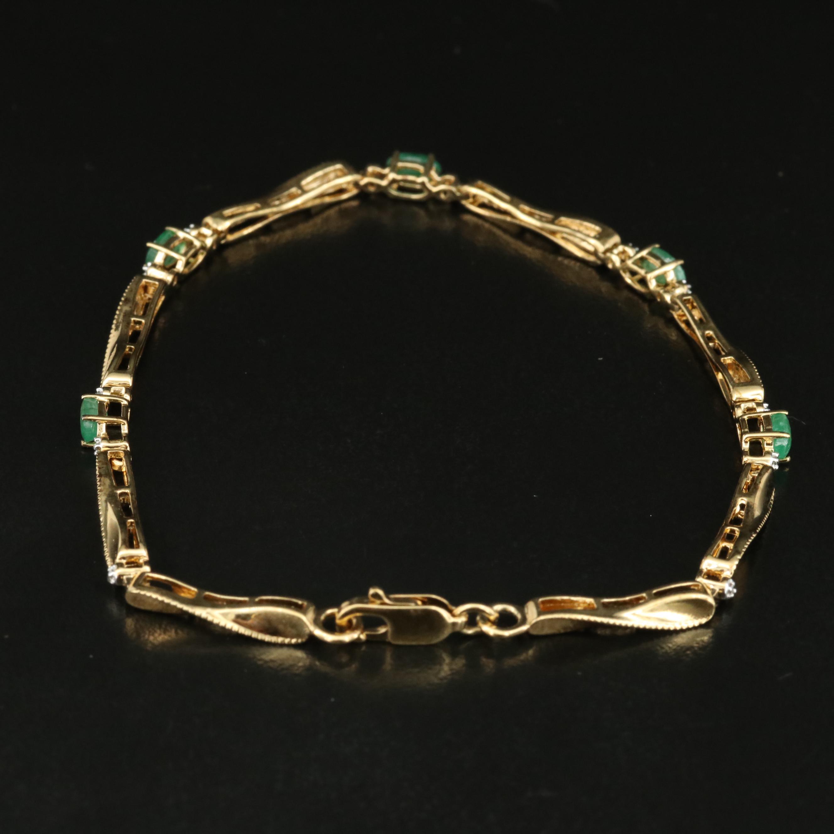 Sterling Emerald and Diamond Bracelet