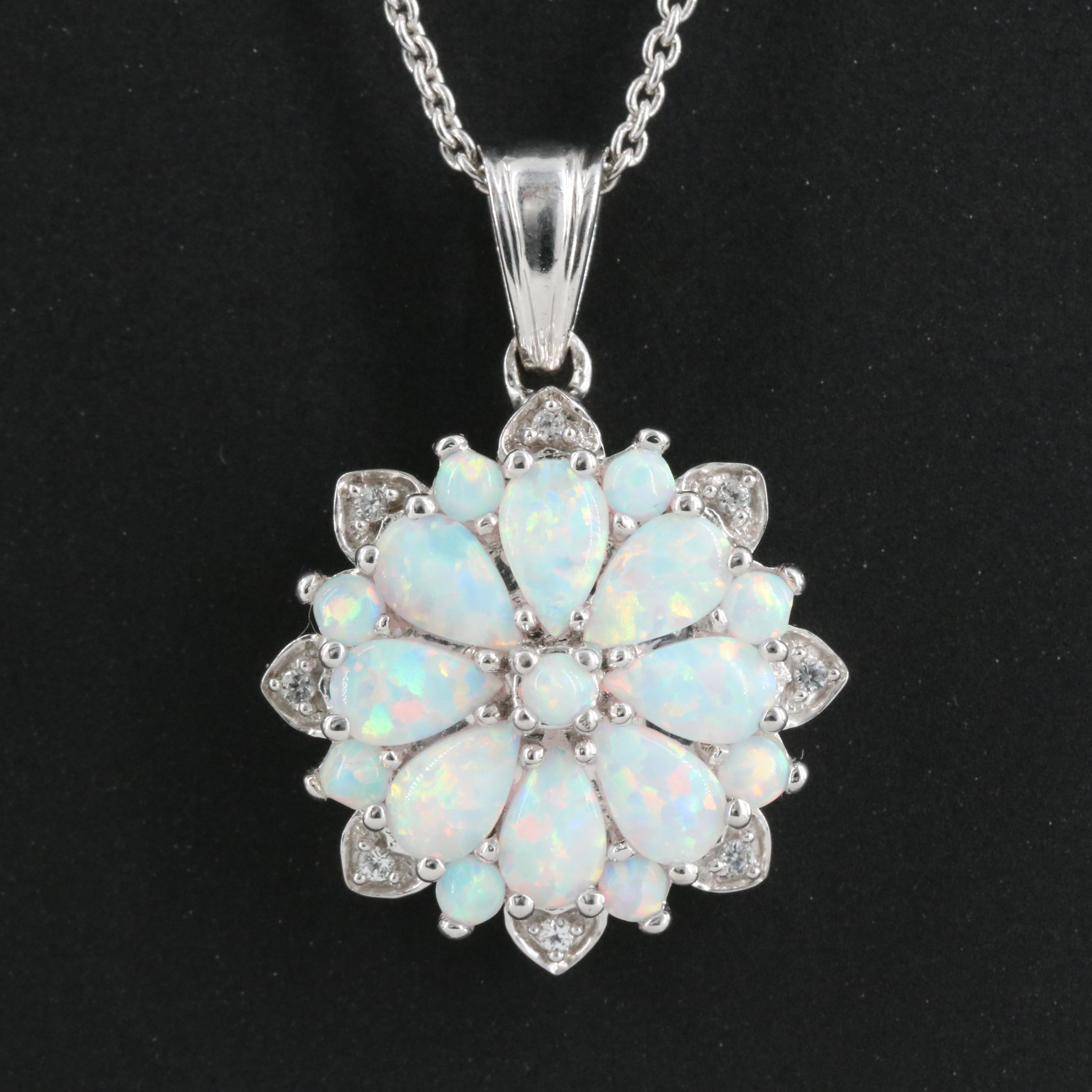 Sterling Opal and Sapphire Pendant Necklace