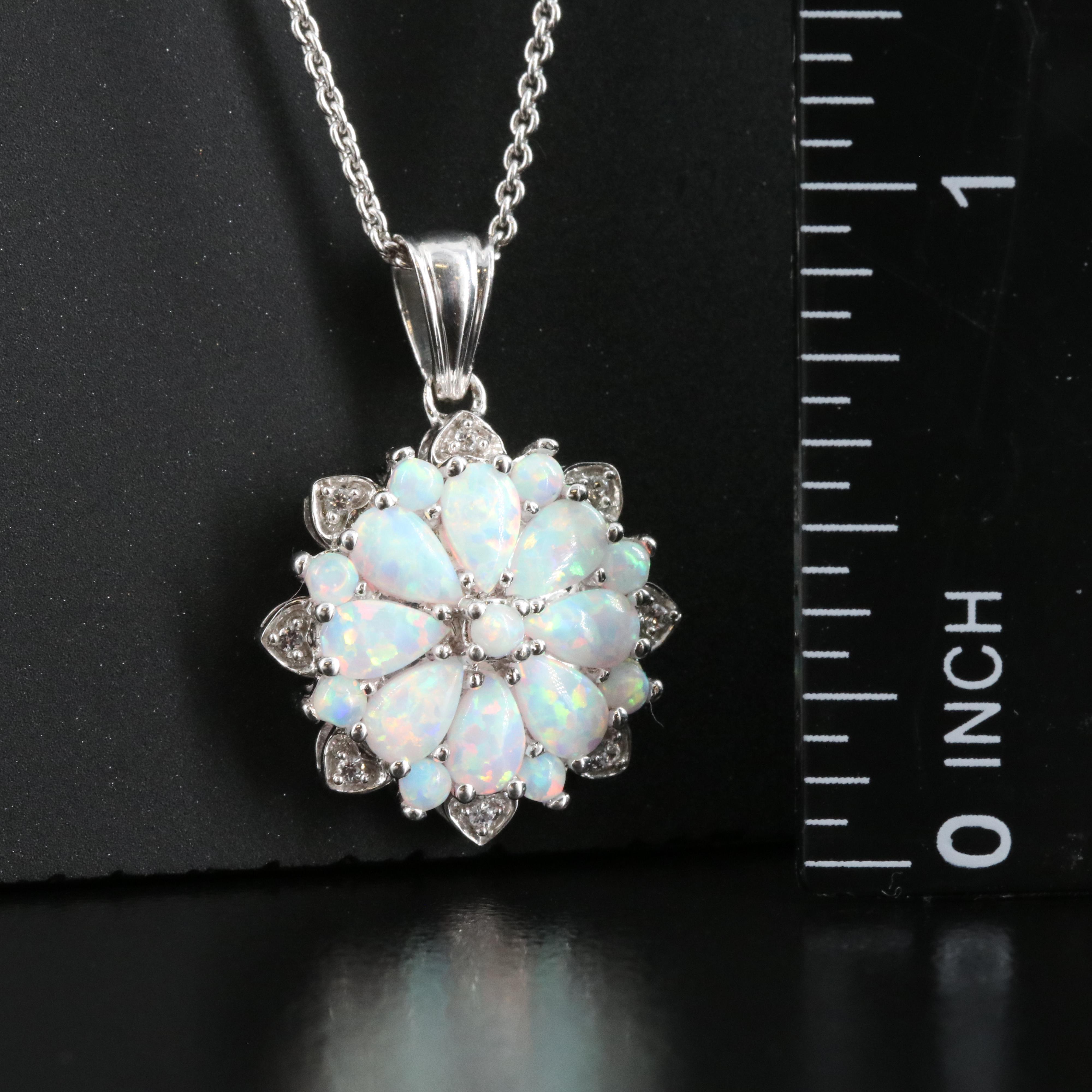 Sterling Opal and Sapphire Pendant Necklace