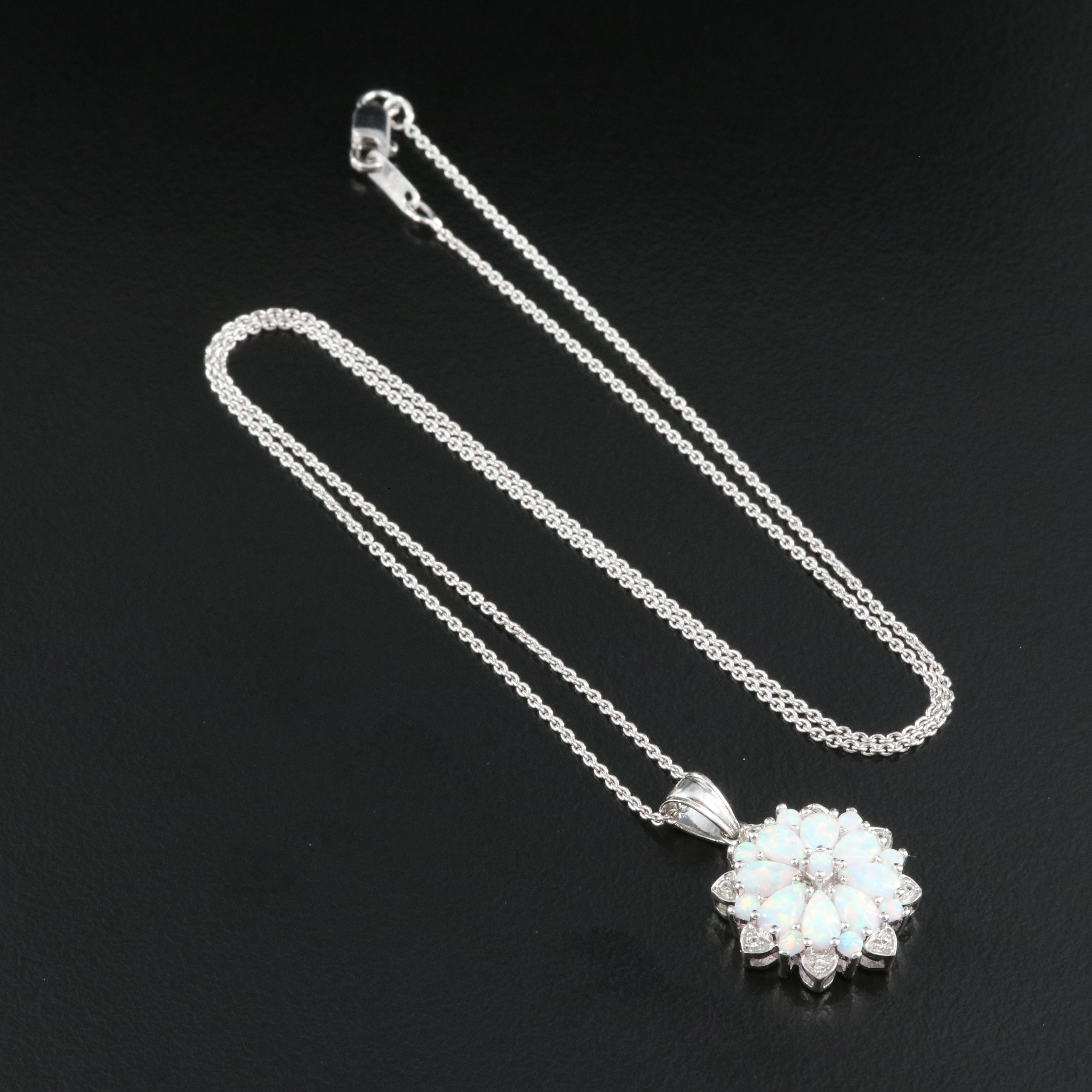 Sterling Opal and Sapphire Pendant Necklace