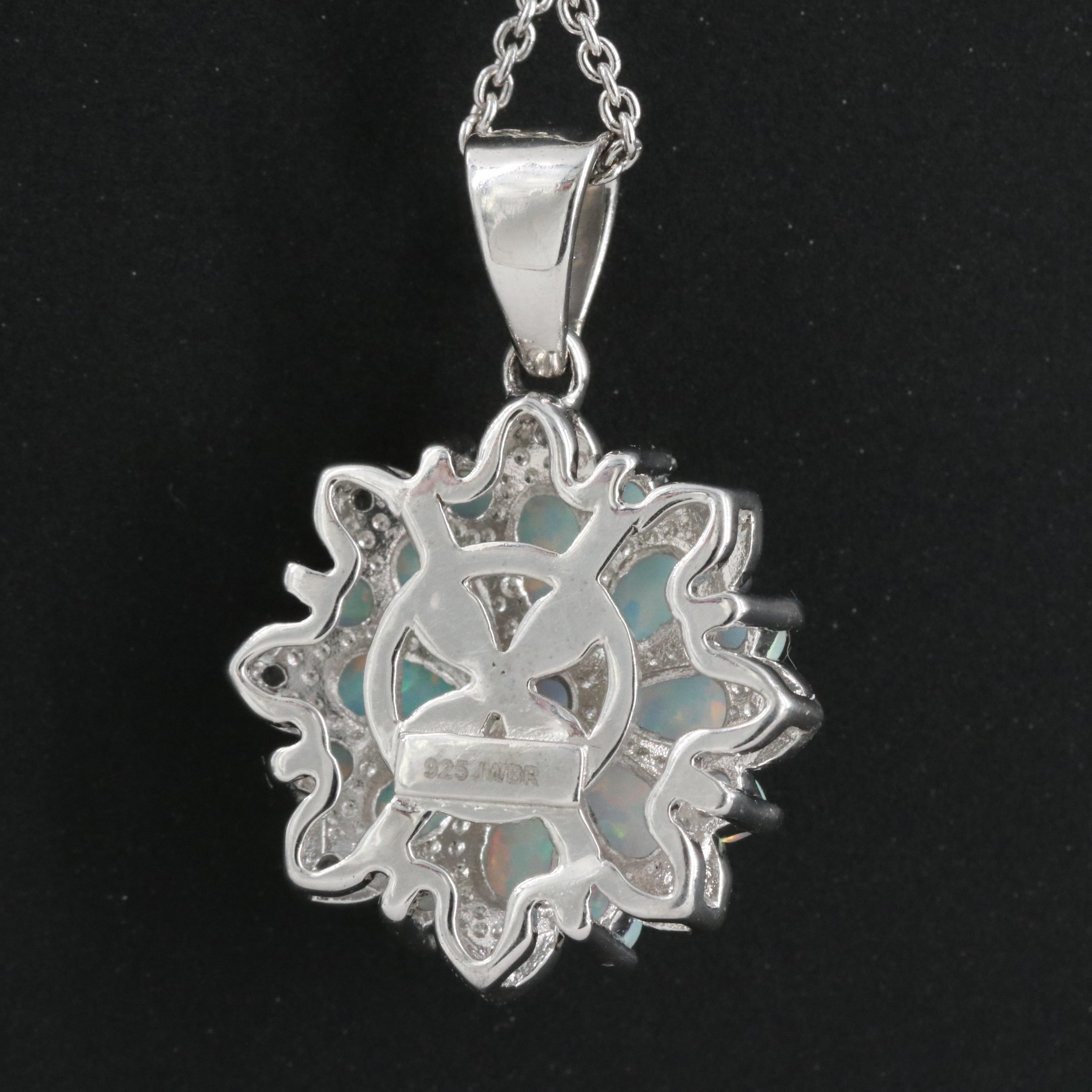 Sterling Opal and Sapphire Pendant Necklace