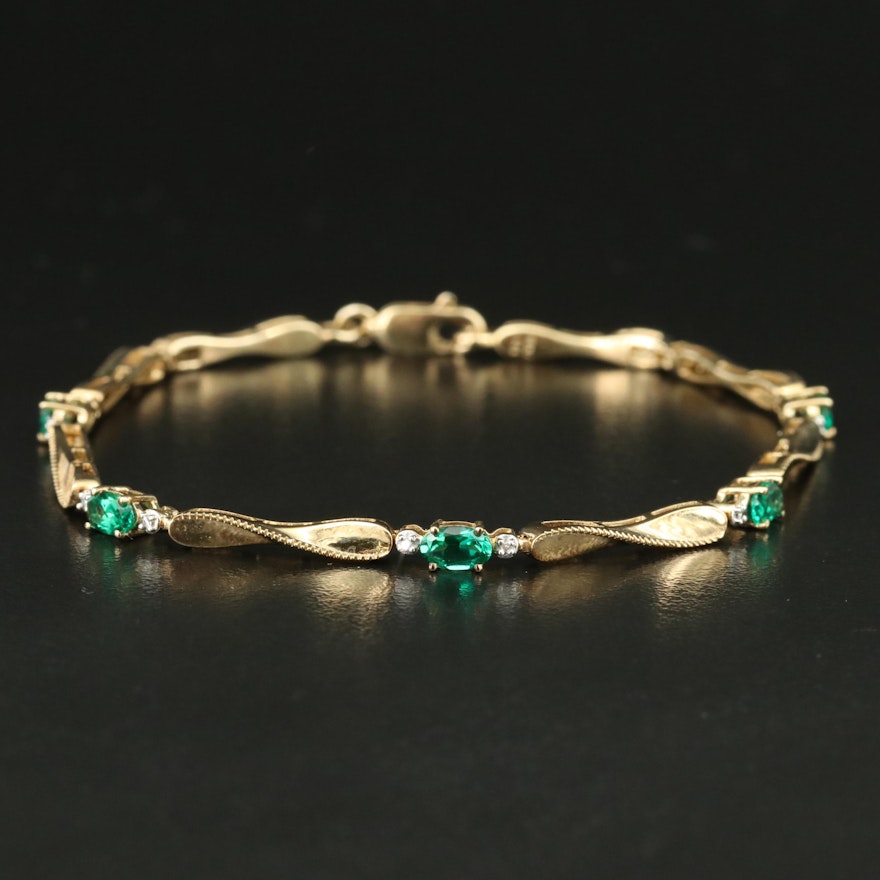 Sterling Emerald and Diamond Bracelet