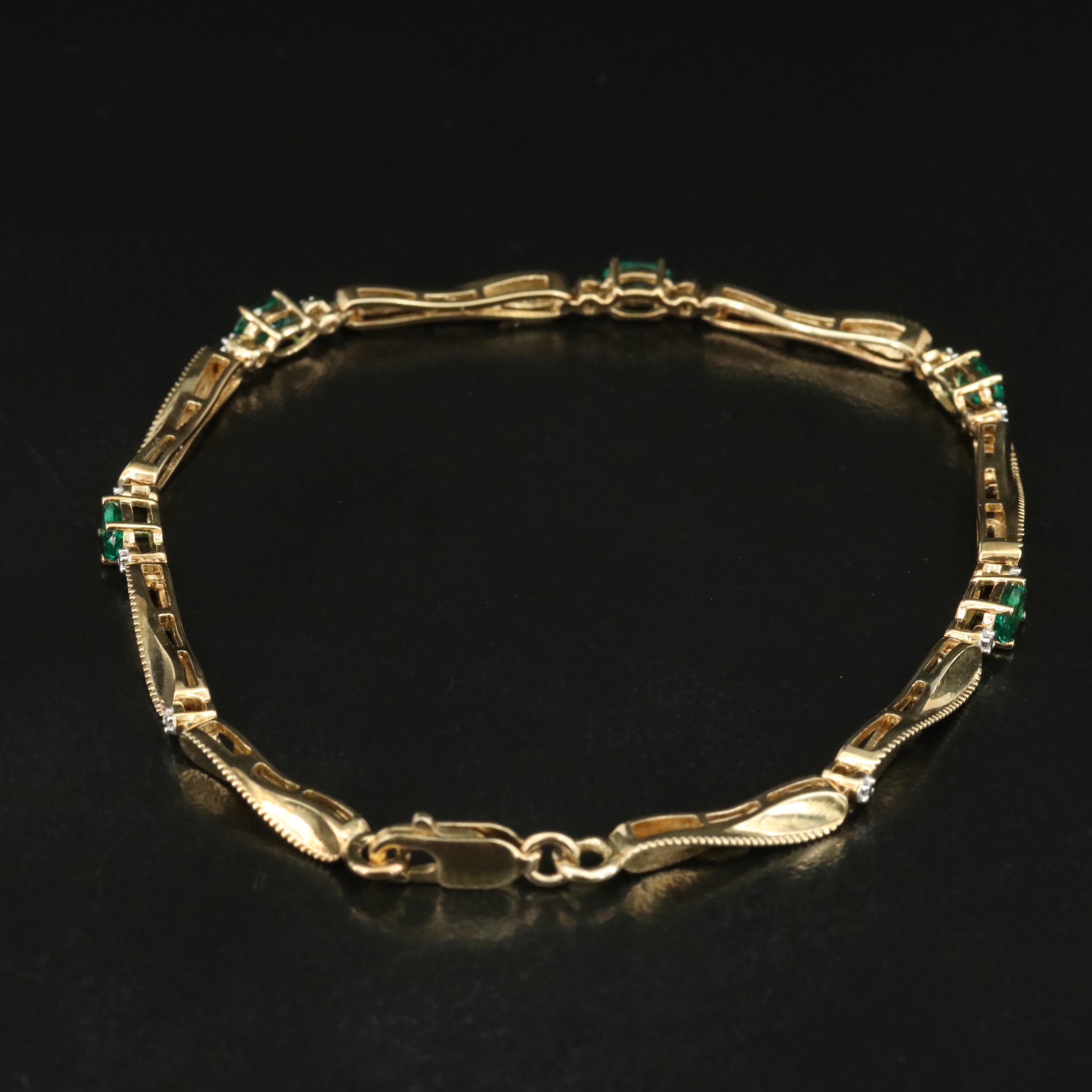 Sterling Emerald and Diamond Bracelet