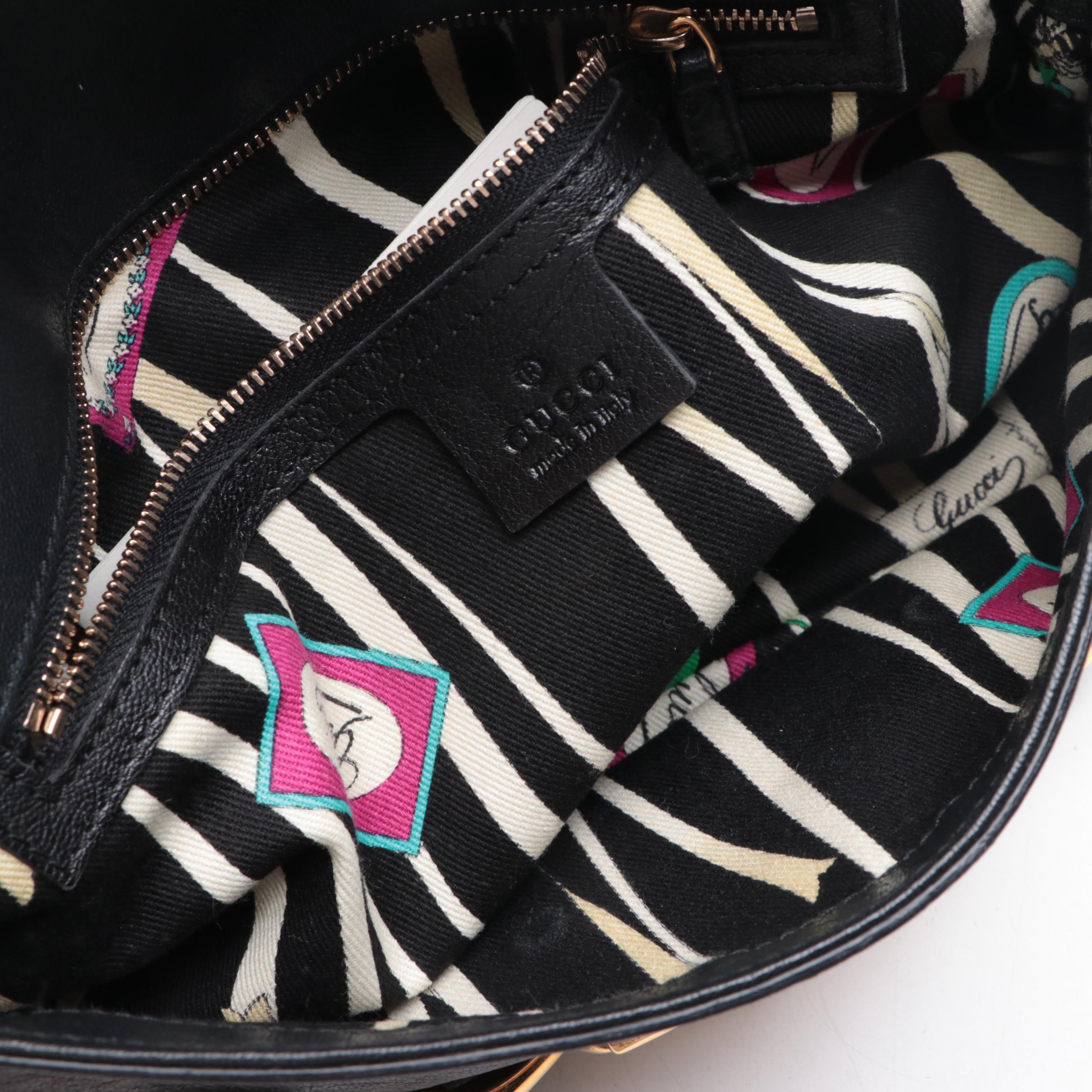 Gucci Horsebit Chain Flap Shoulder Bag in Black Leather