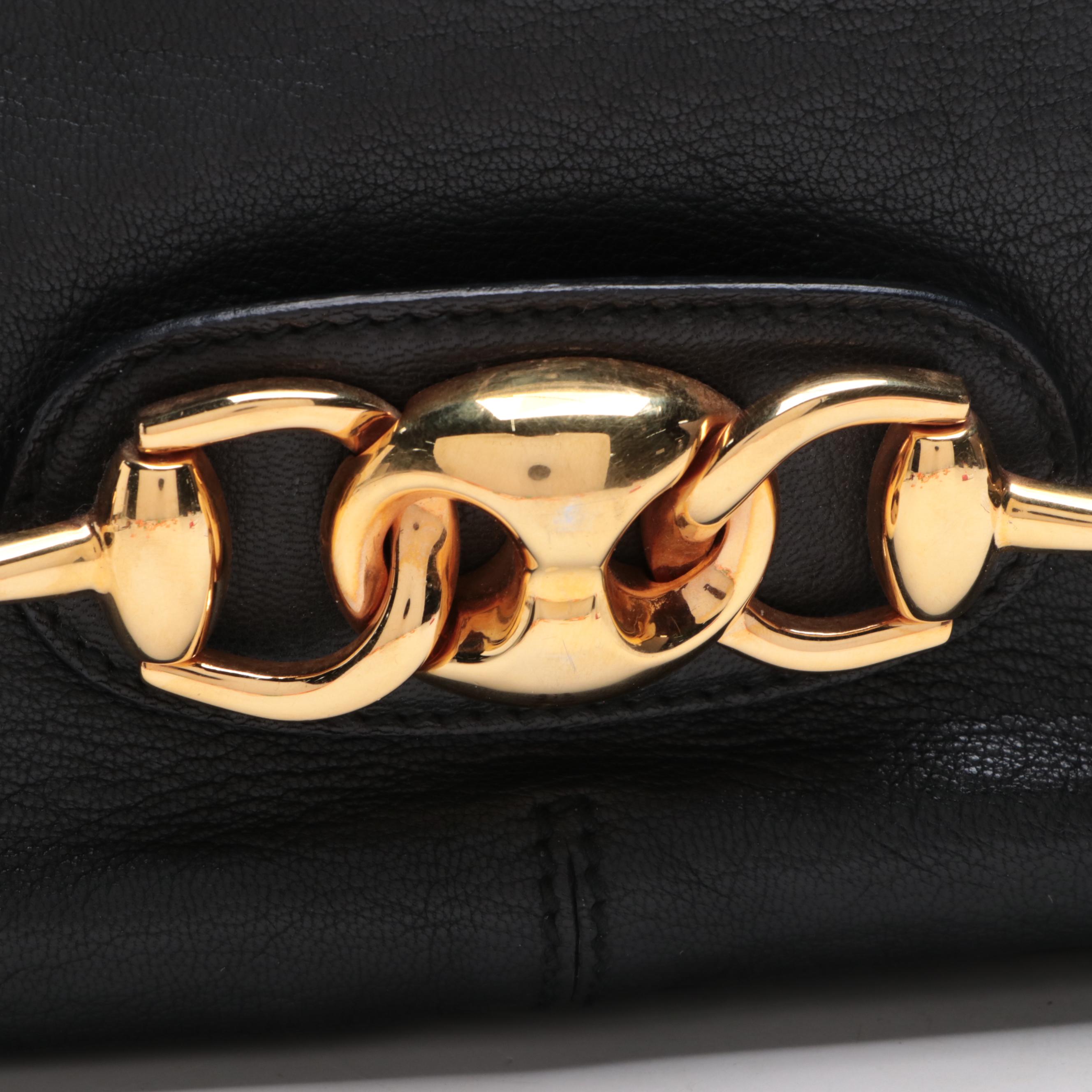 Gucci Horsebit Chain Flap Shoulder Bag in Black Leather