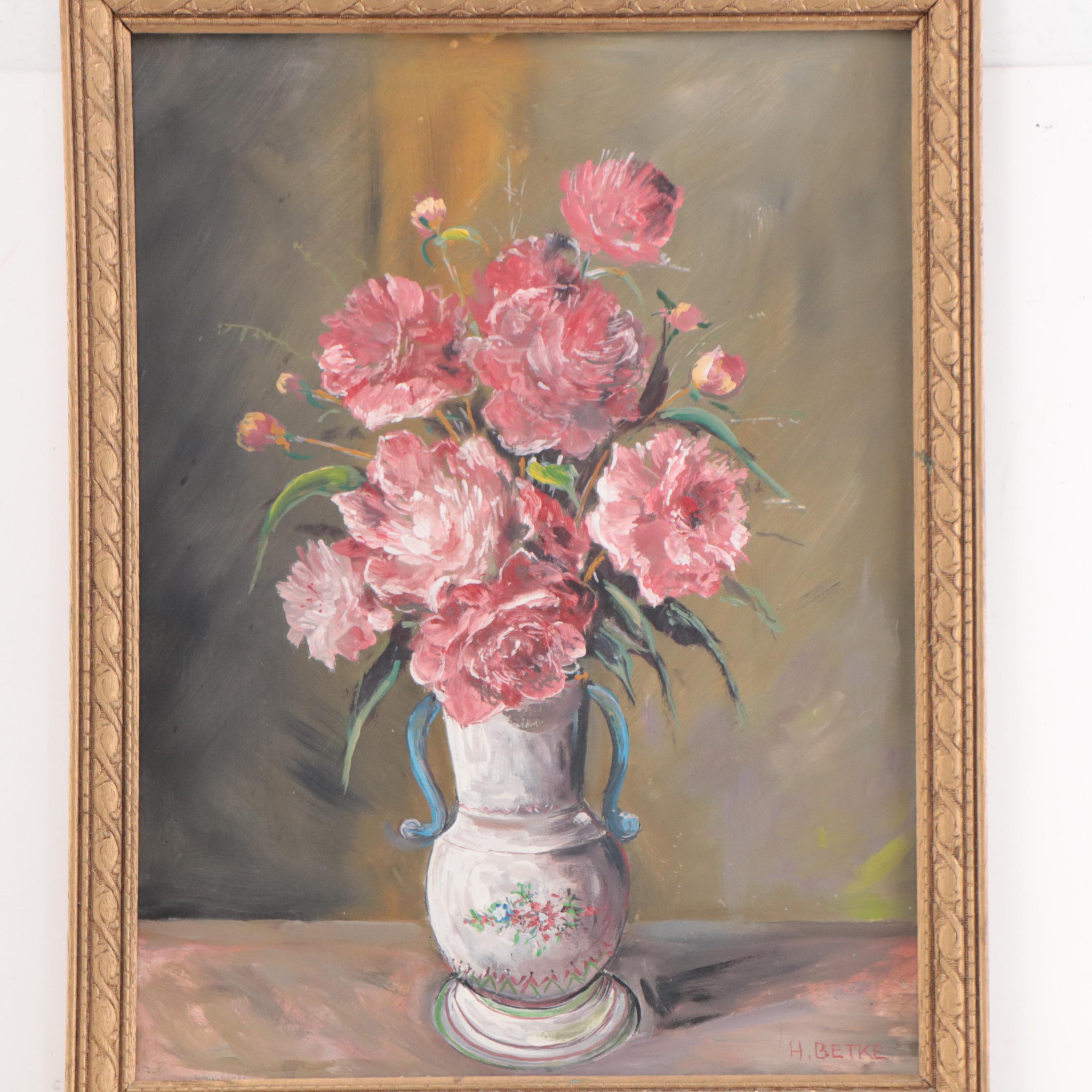 Herman Betke Oil Painting of Floral Still Life