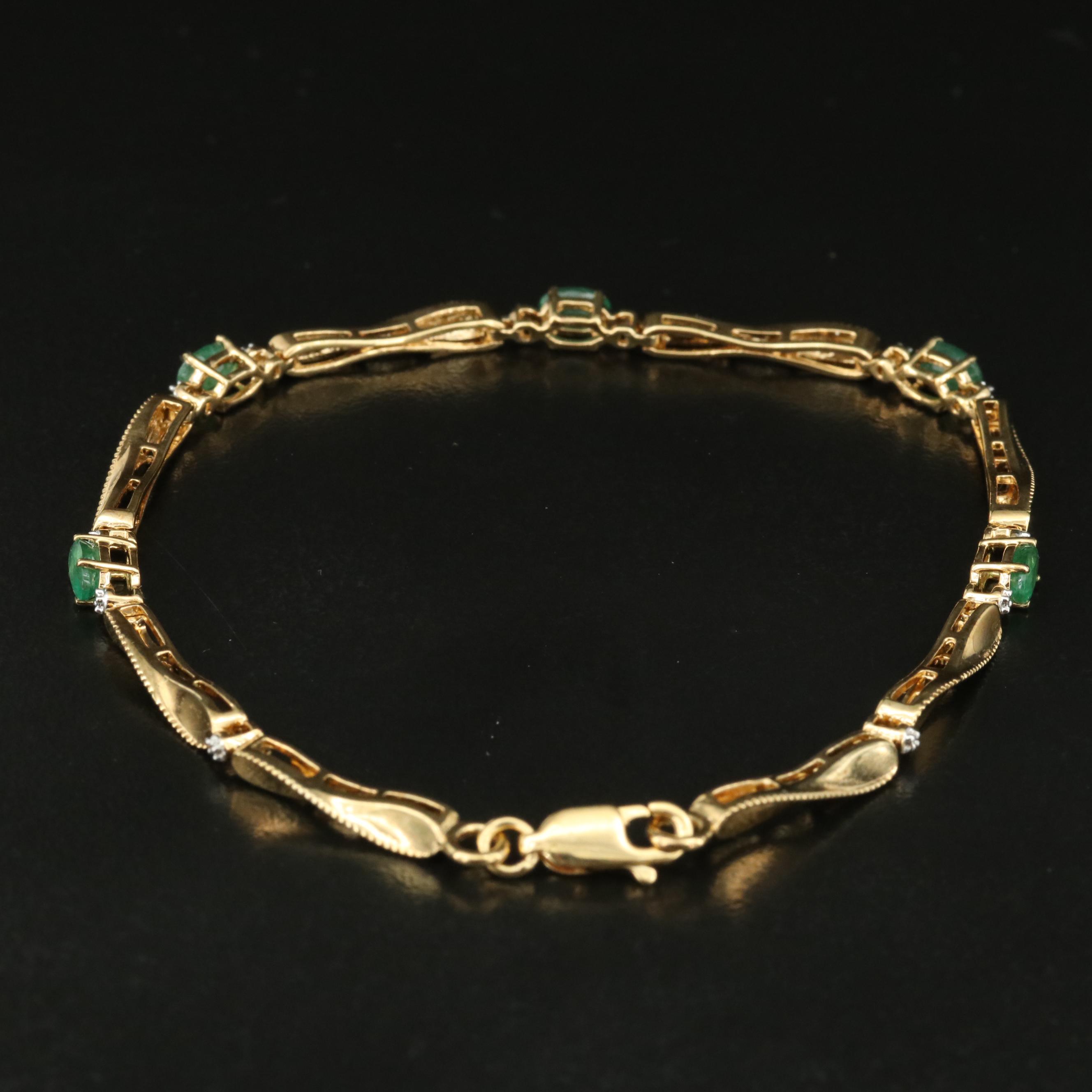 Sterling Emerald and Diamond Twist Bracelet