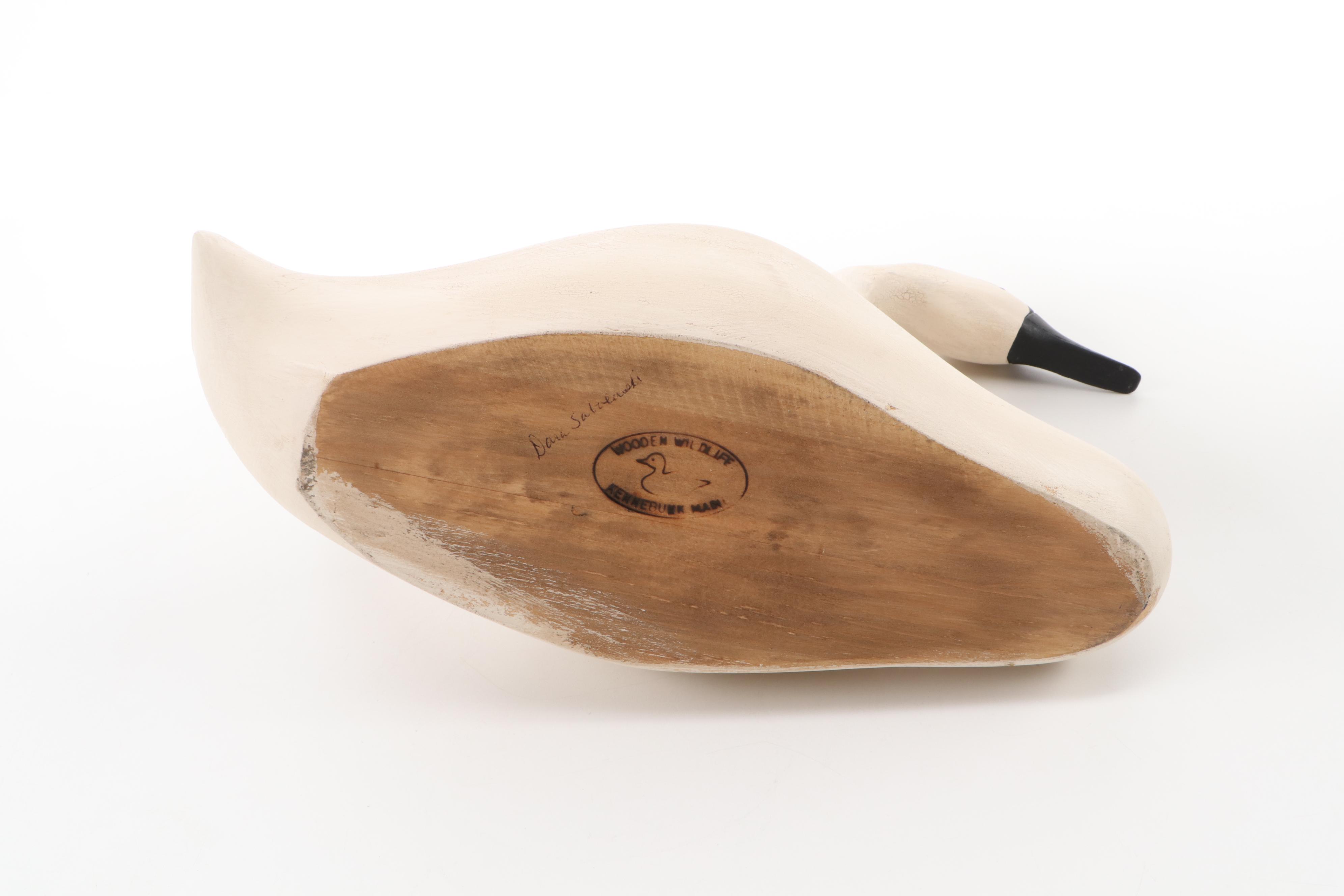 Wooden Wildlife Kennebunk Maine Hand-Painted Trumpeter Swan and More Ducks