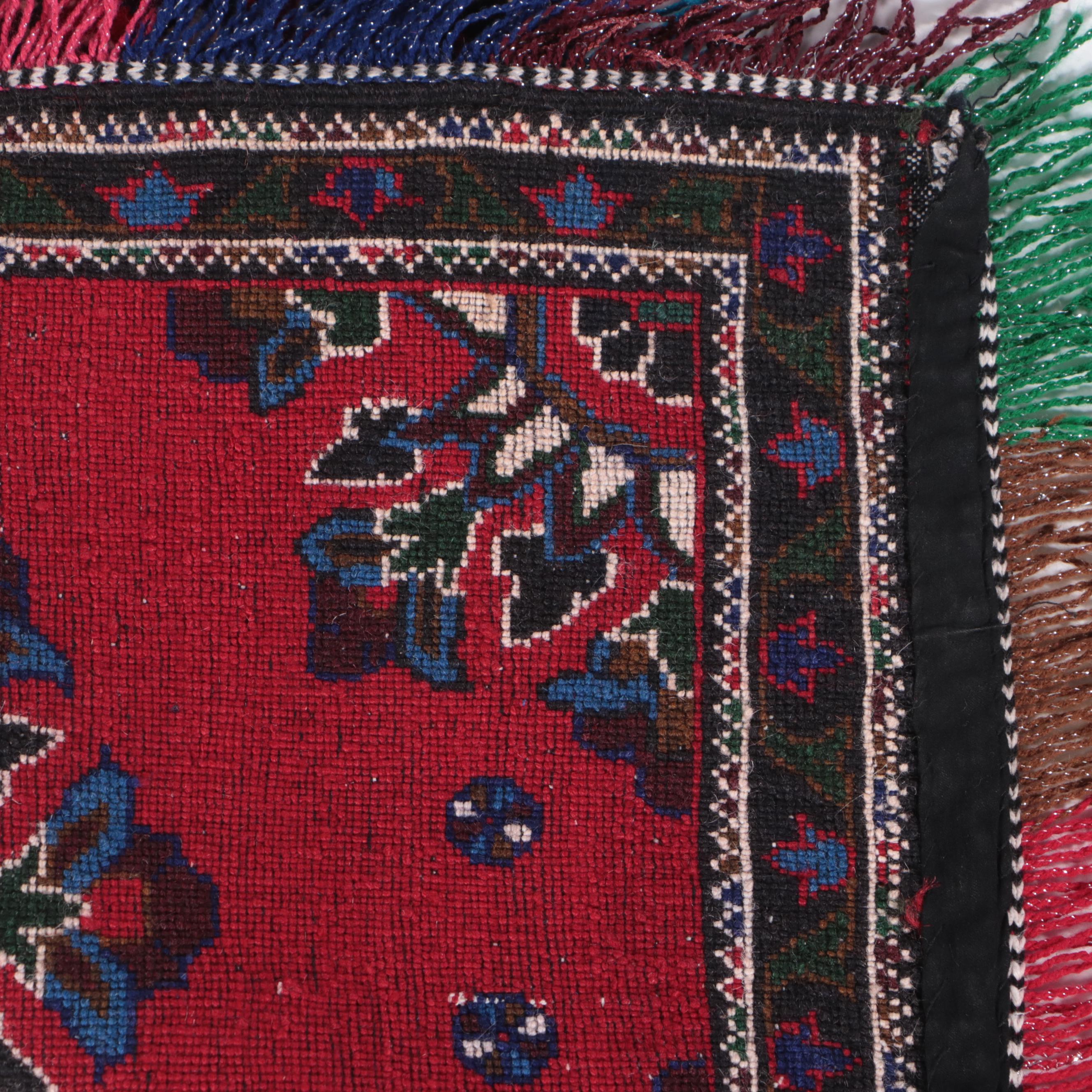 1'9 x 2'10 Hand-Knotted Afghan Baluch Accent Rug With Added Fringe