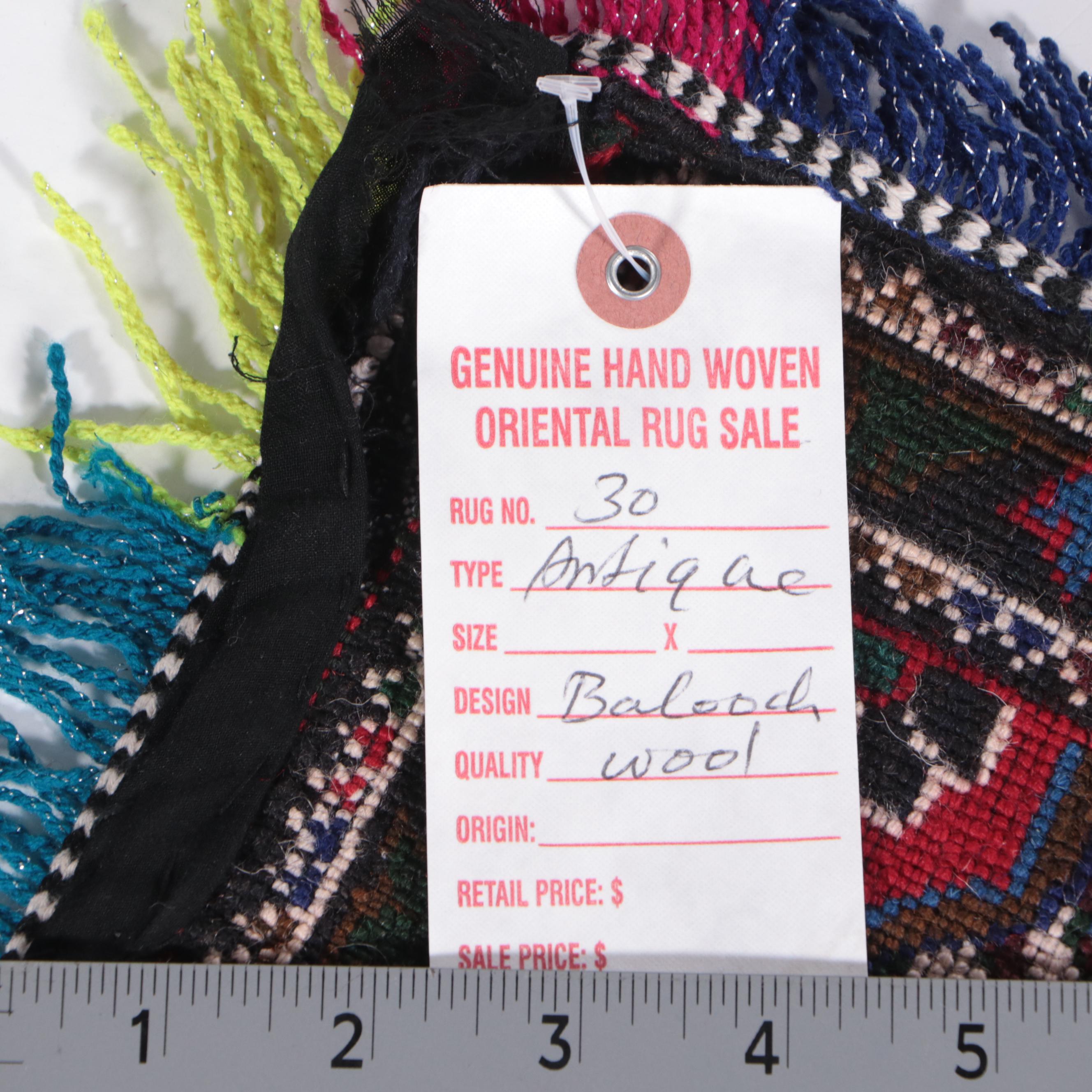 1'9 x 2'10 Hand-Knotted Afghan Baluch Accent Rug With Added Fringe