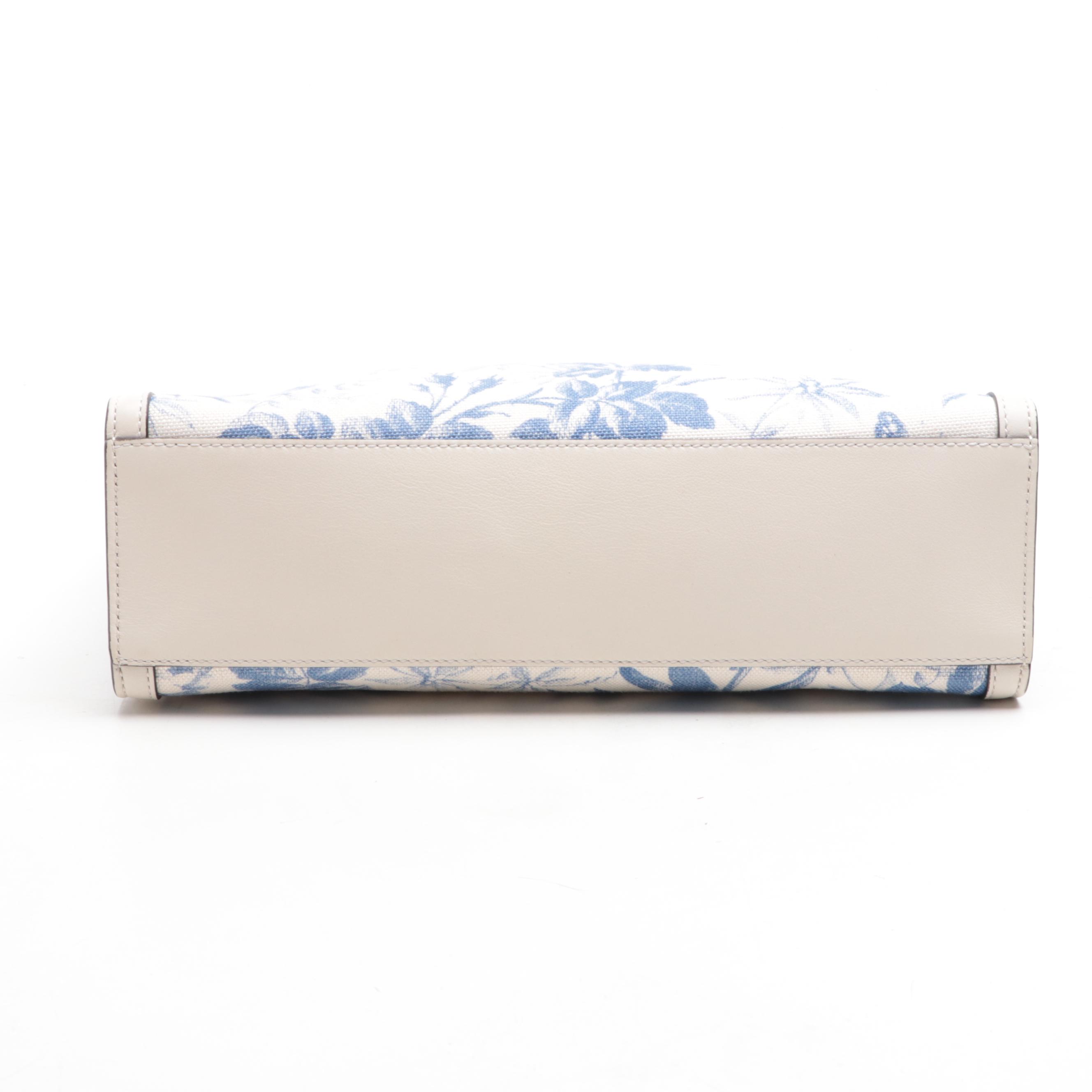Gucci GG Ribbon Tote Bag in White Herbarium Canvas and Leather