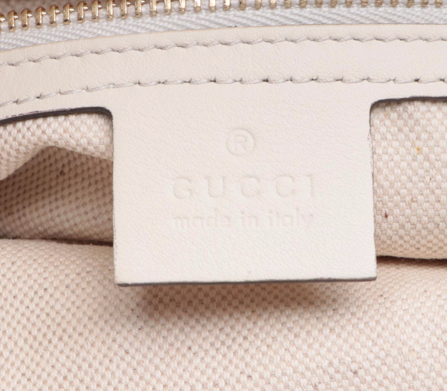 Gucci GG Ribbon Tote Bag in White Herbarium Canvas and Leather