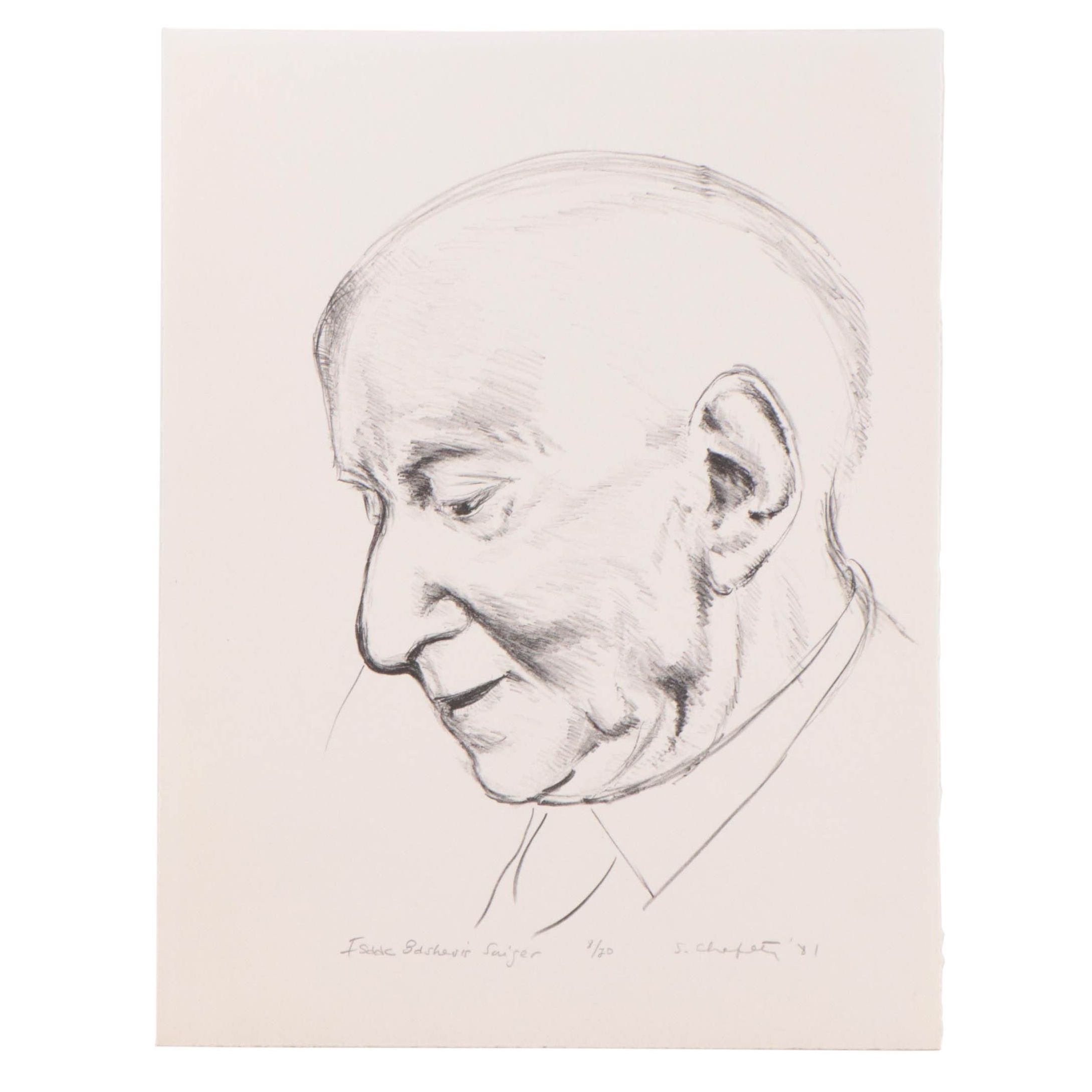 Sidney Chafetz Portrait Lithograph "Isaac Bashevis Singer," 1981