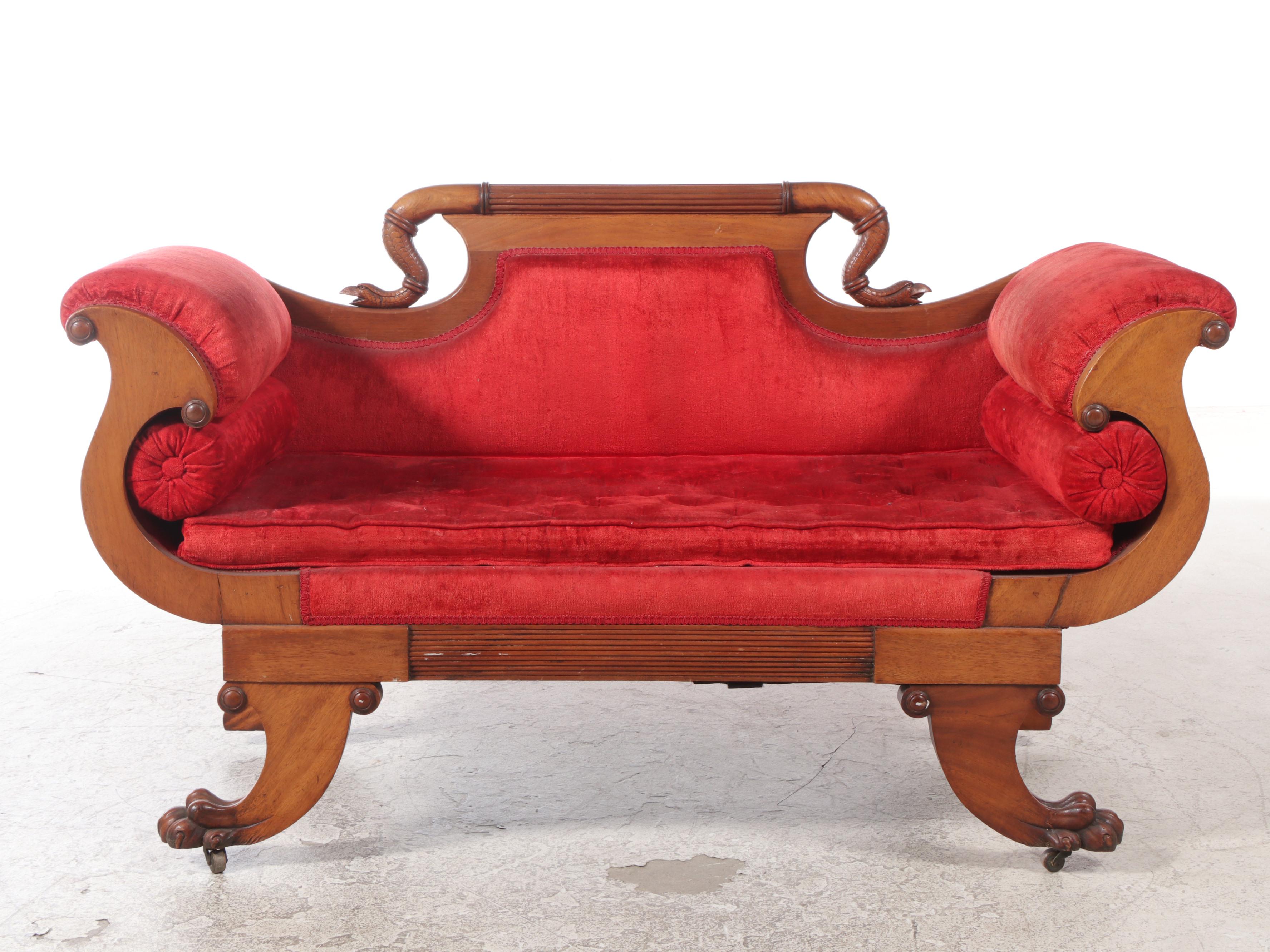 American Late Classical Walnut Parlor Settee, Mid-19th Century
