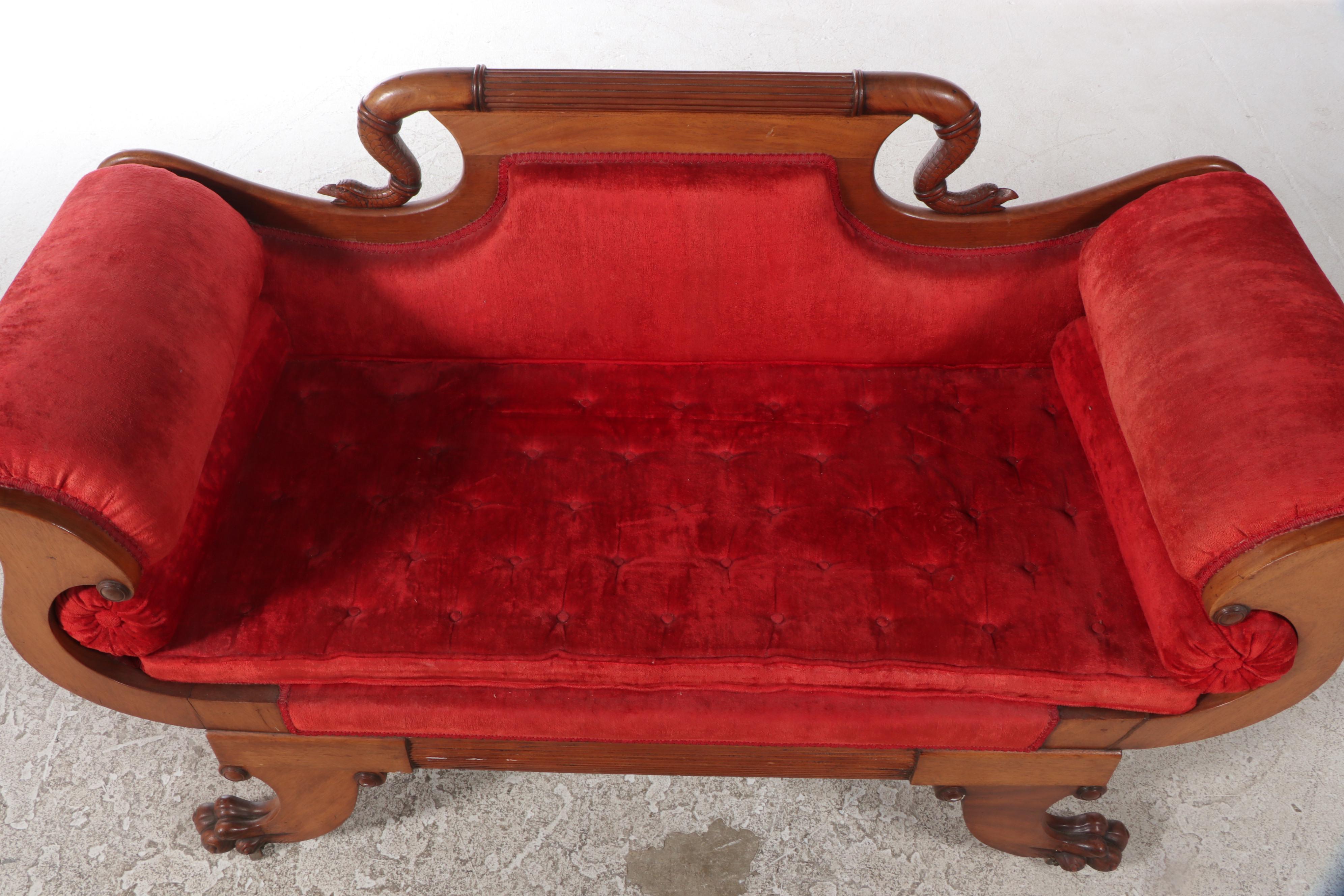 American Late Classical Walnut Parlor Settee, Mid-19th Century