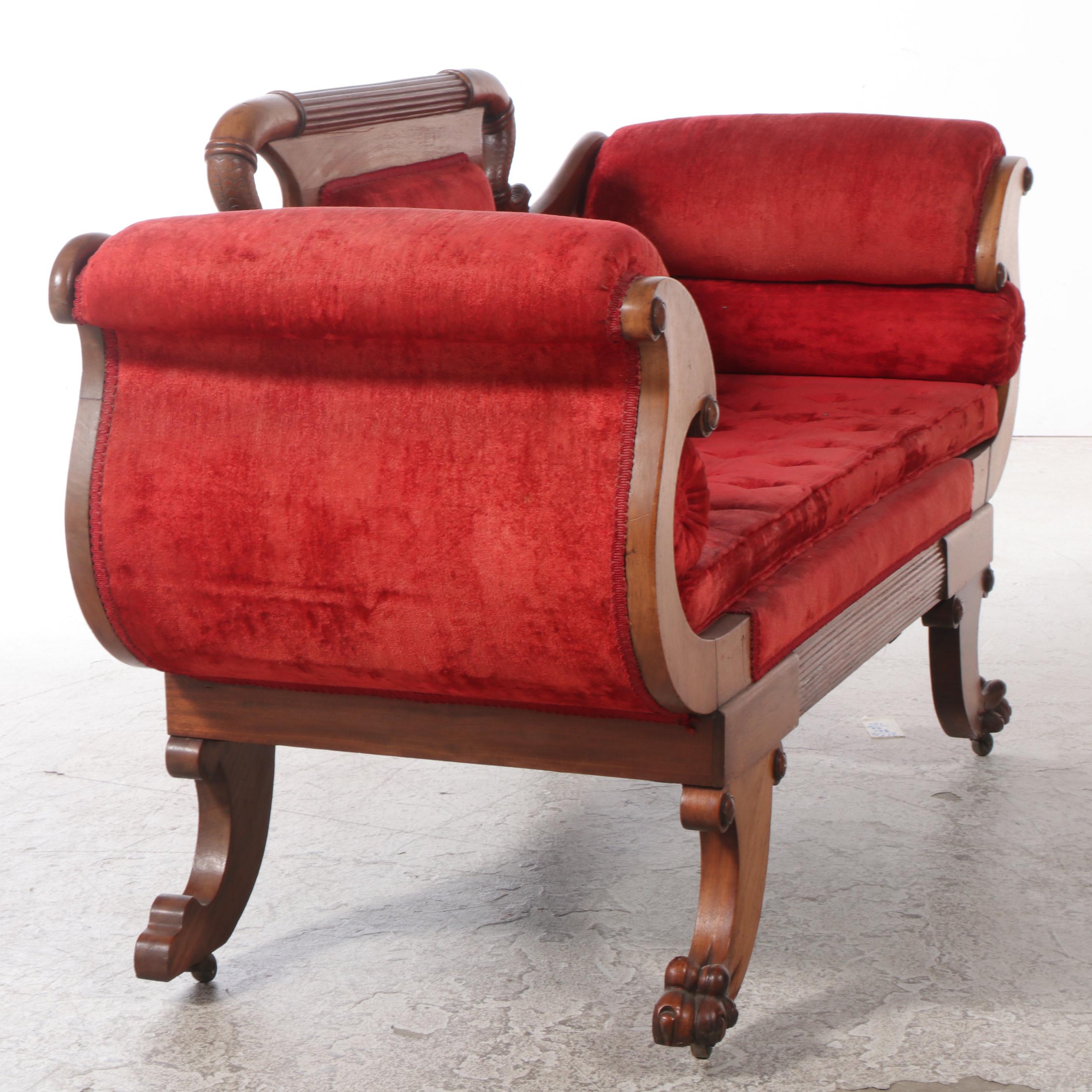 American Late Classical Walnut Parlor Settee, Mid-19th Century