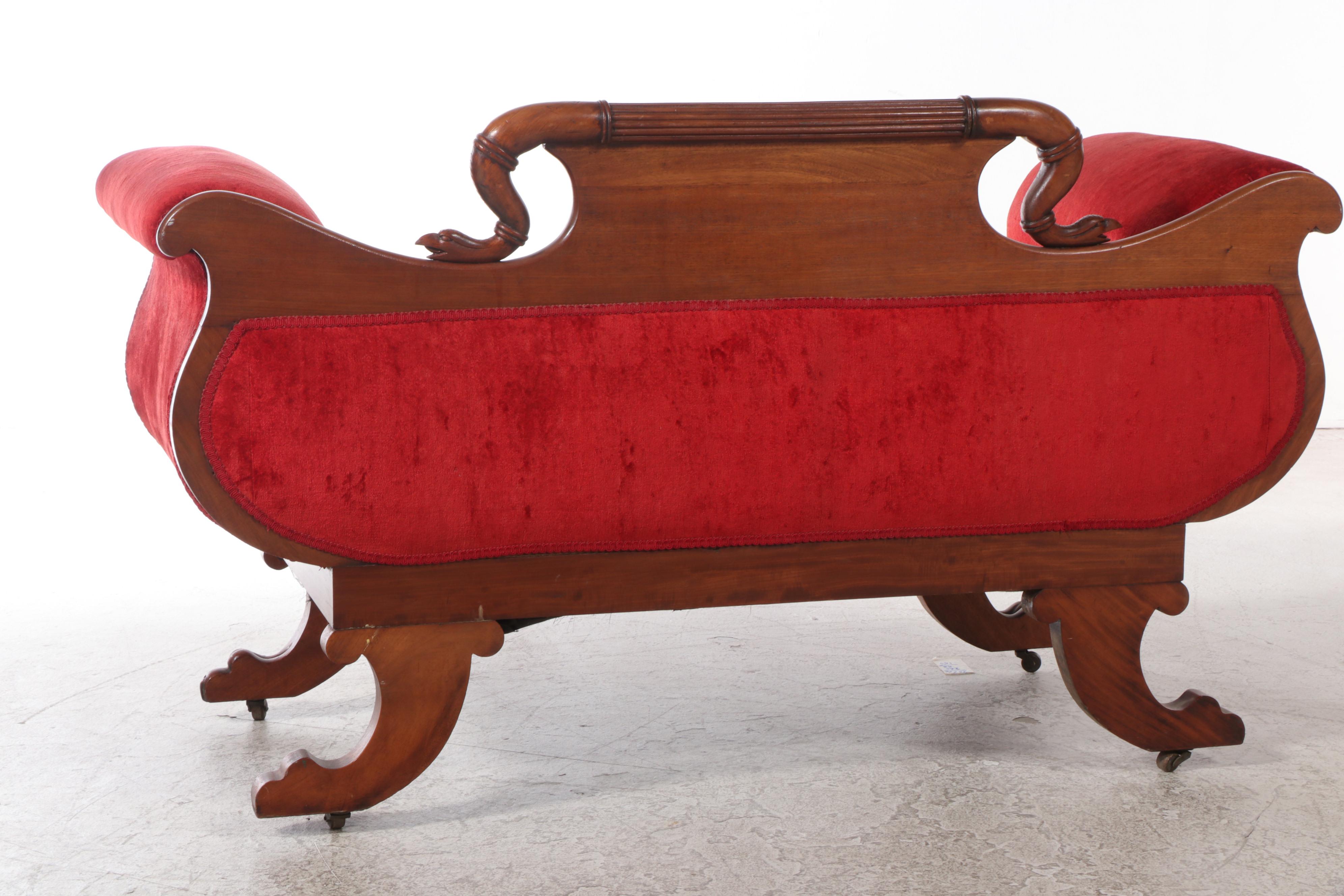 American Late Classical Walnut Parlor Settee, Mid-19th Century