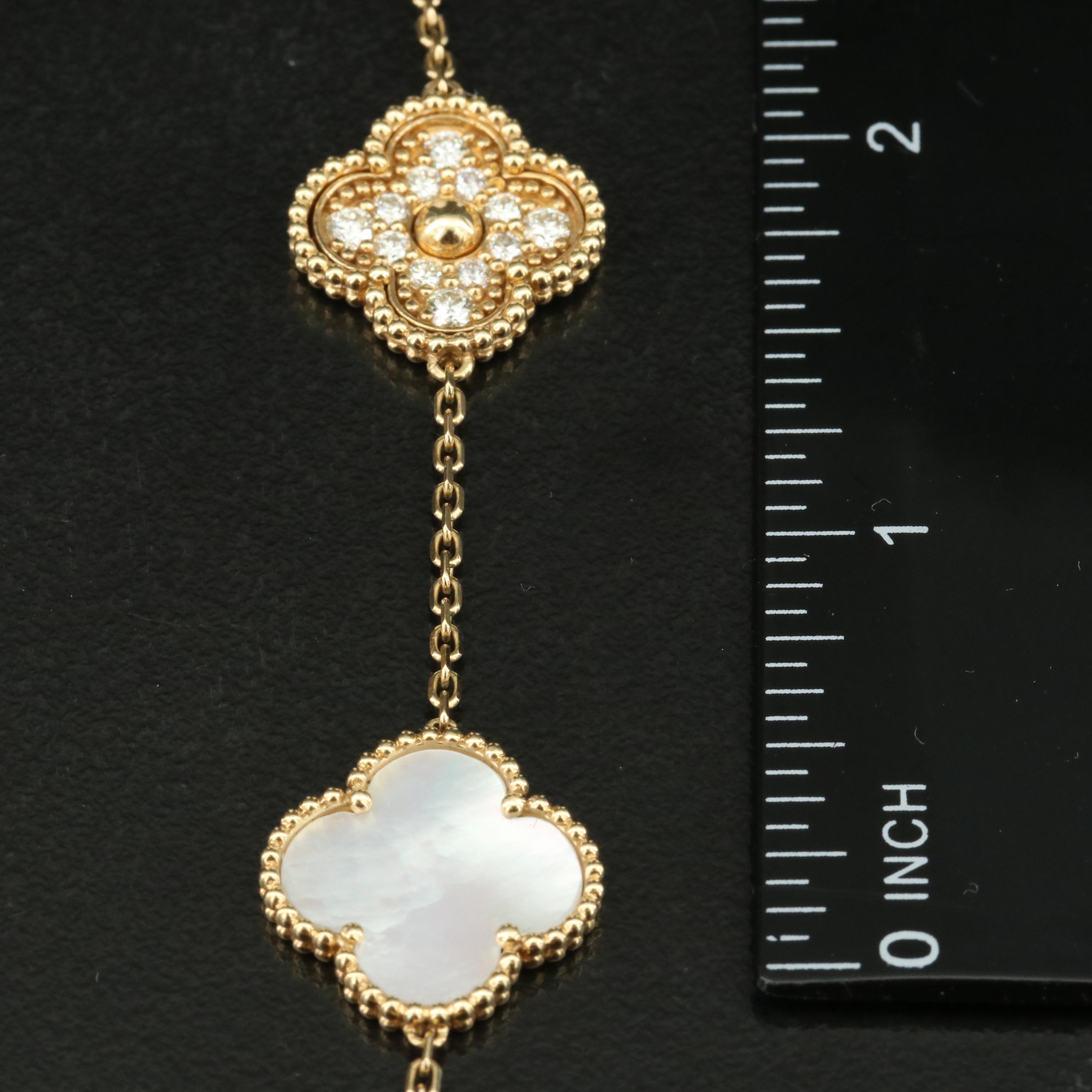18K 2.60 CTW Diamond and Mother-of-Pearl Quatrefoil Station Necklace