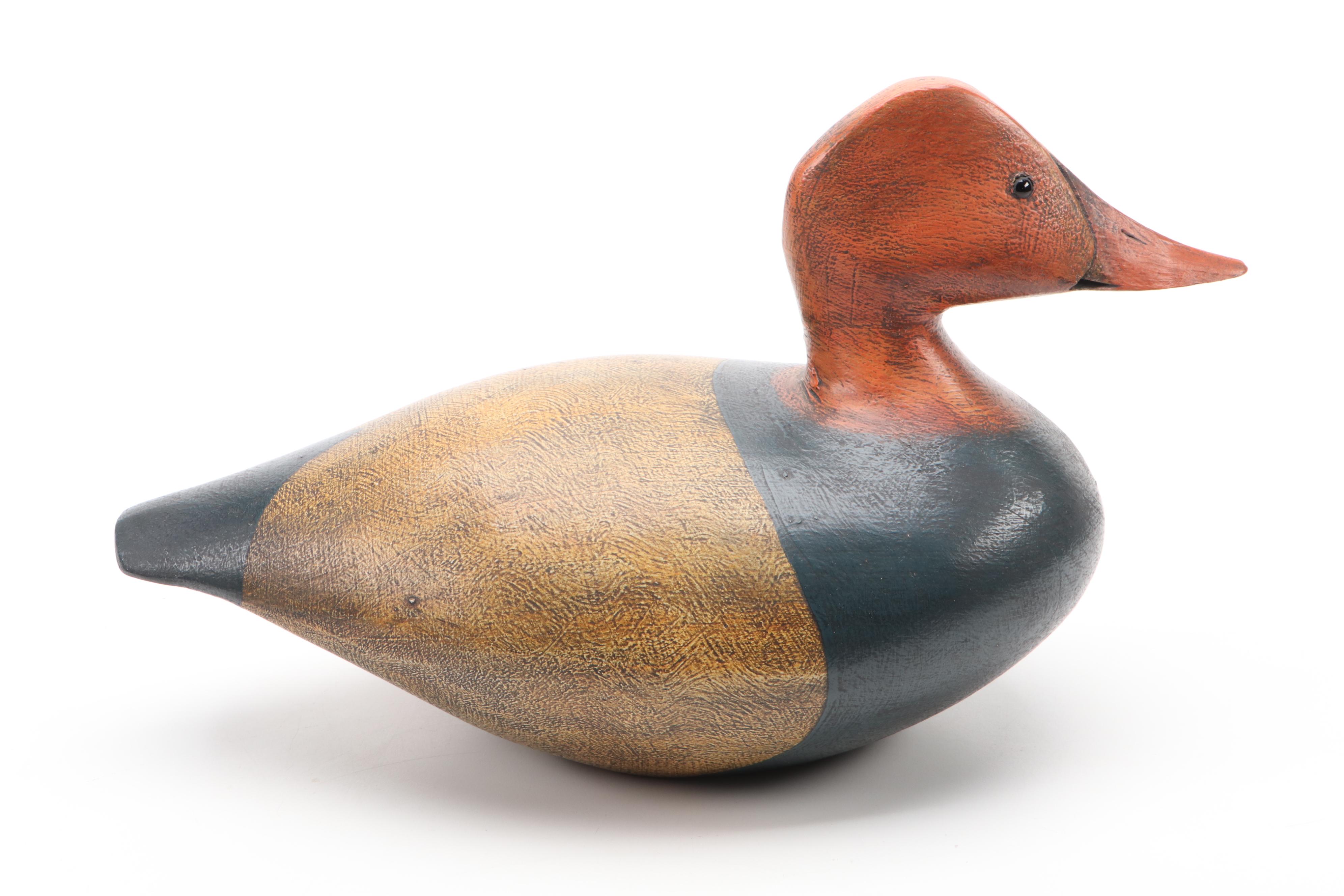 Artist Signed Hand-Painted Carved Wood Redhead Ducks and More