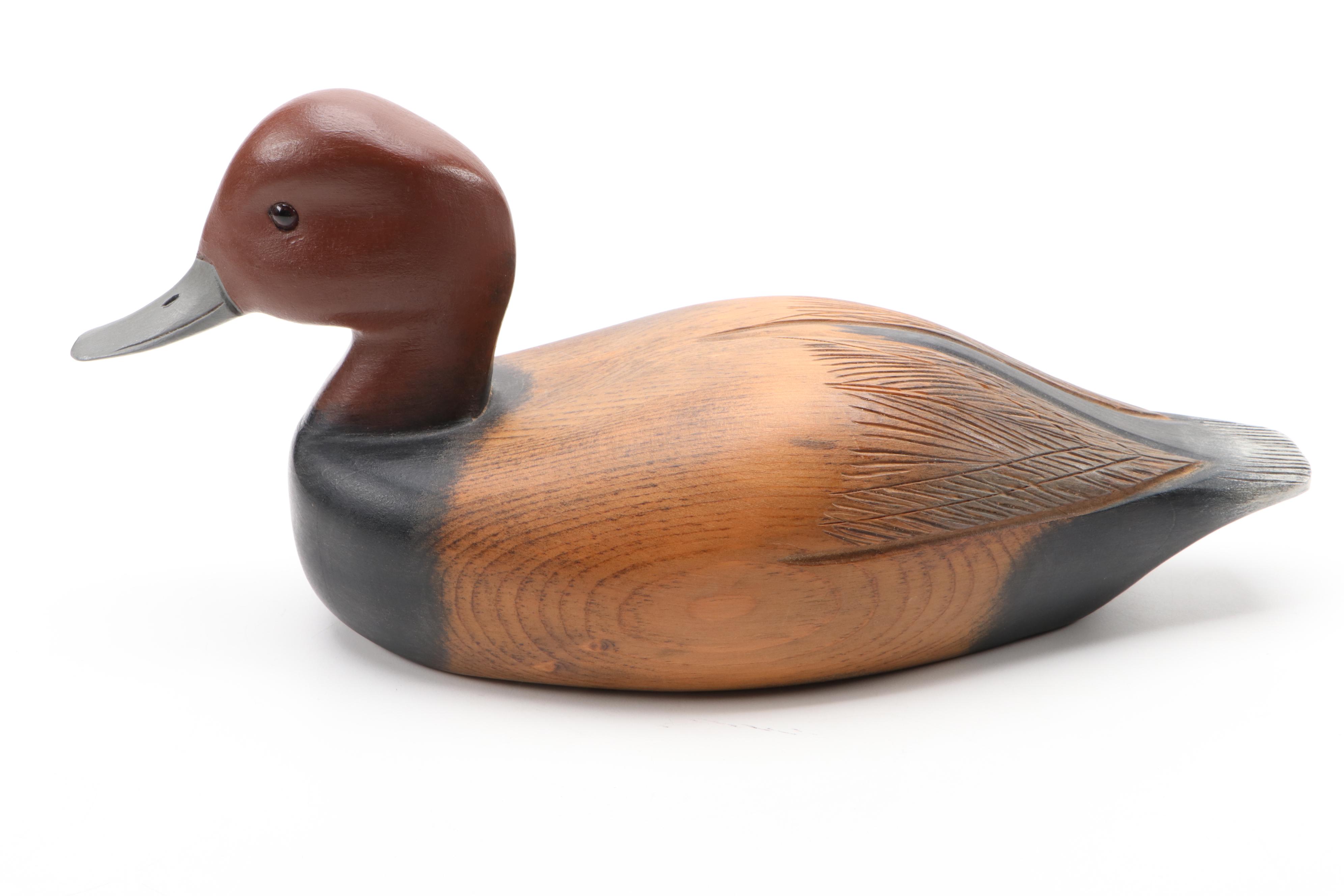 Artist Signed Hand-Painted Carved Wood Redhead Ducks and More