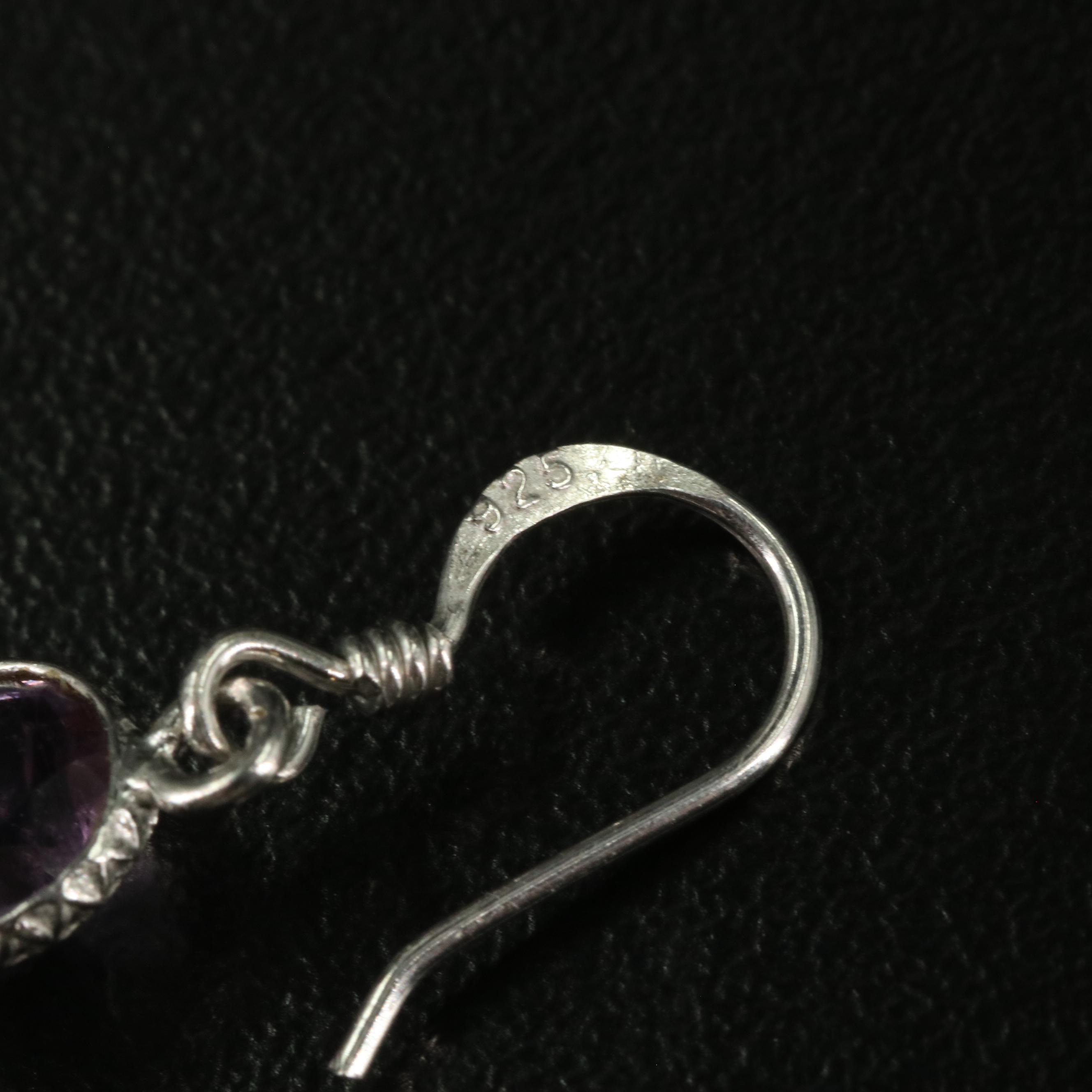 Sterling Amethyst and Cubic Zirconia Dangle Earrings