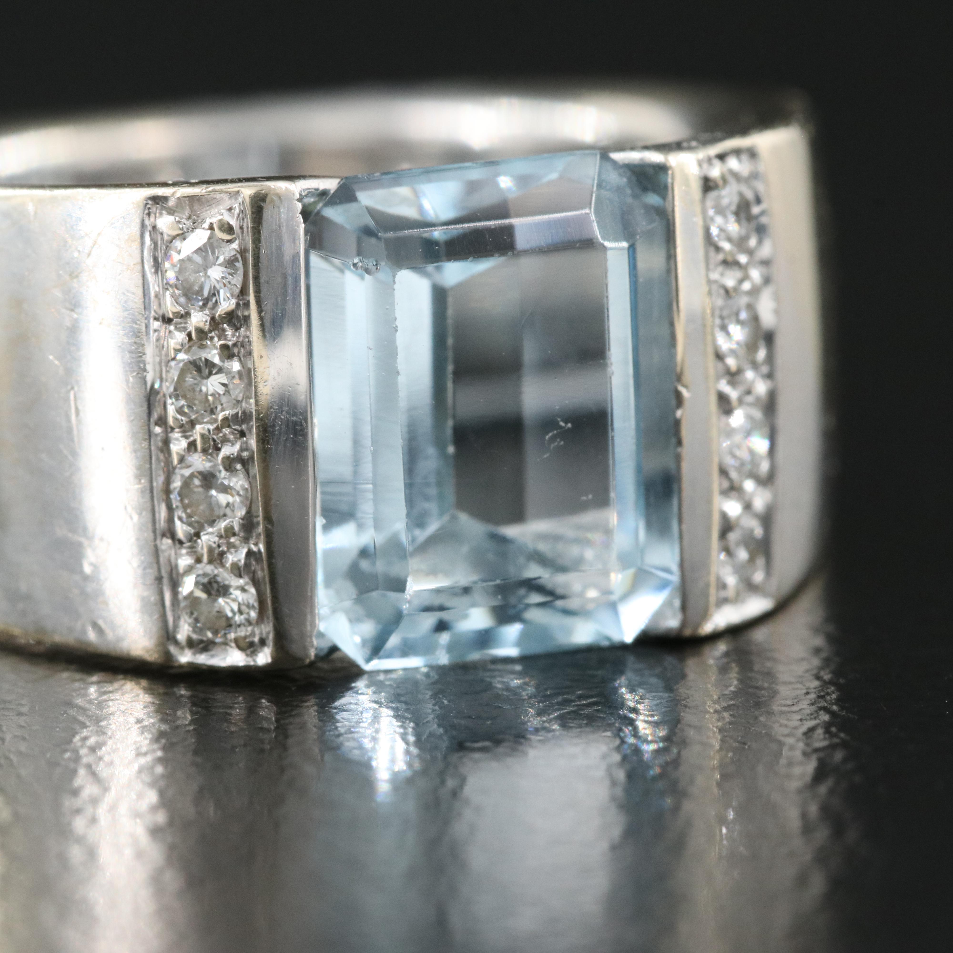 Italian 18K 3.00 CT Aquamarine and Diamond Ring