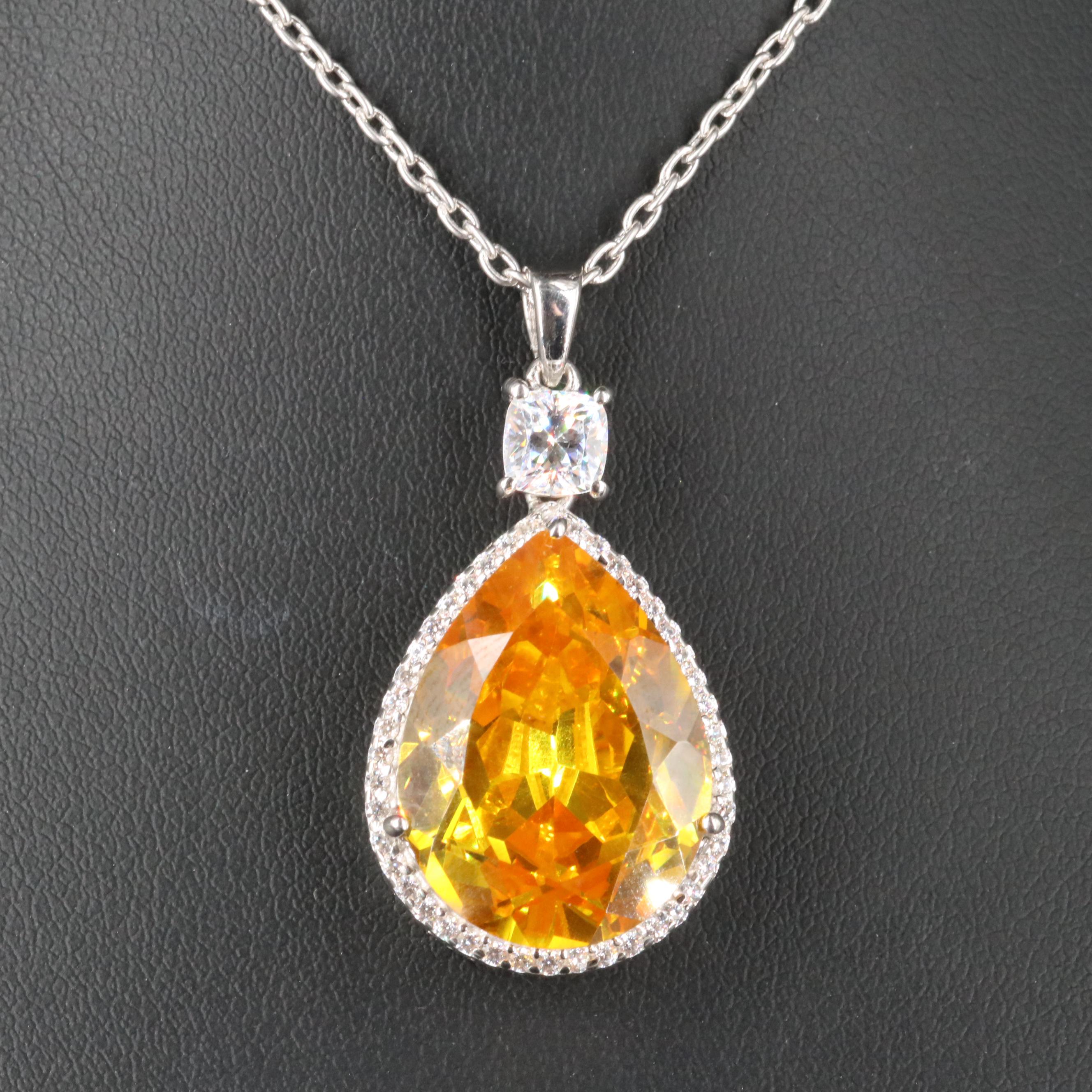 Sterling Cubic Zirconia Teardrop Pendant Necklace
