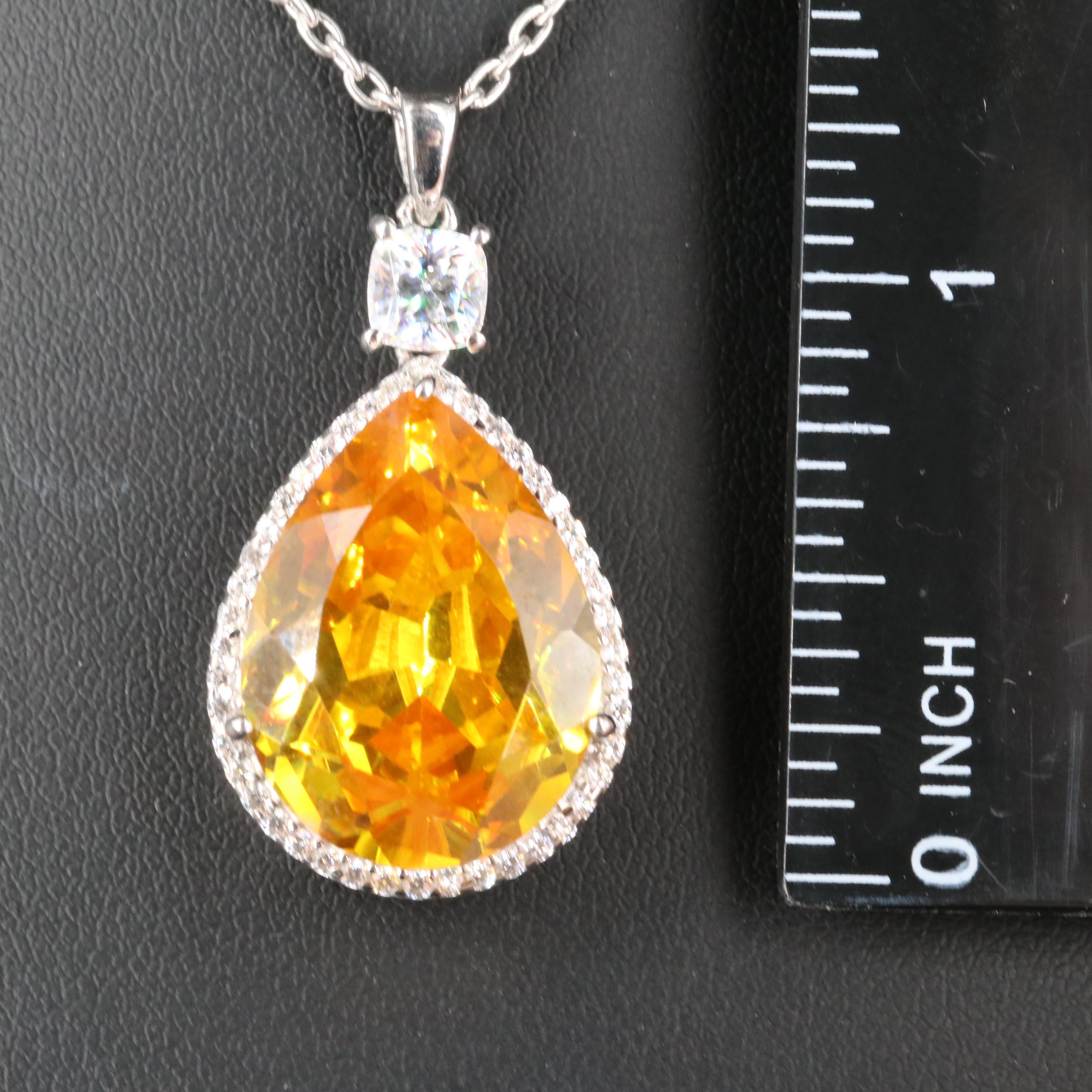 Sterling Cubic Zirconia Teardrop Pendant Necklace