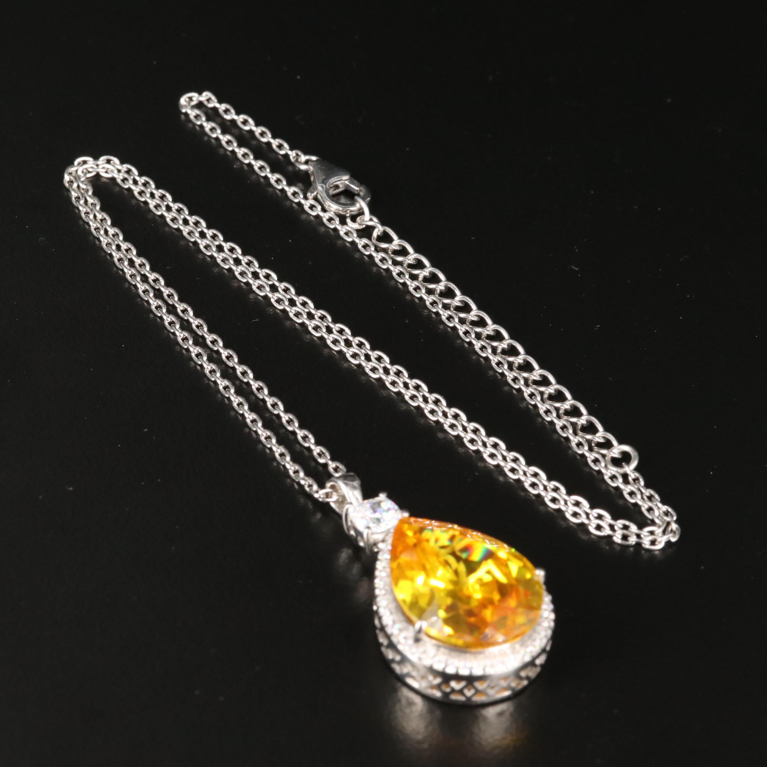 Sterling Cubic Zirconia Teardrop Pendant Necklace
