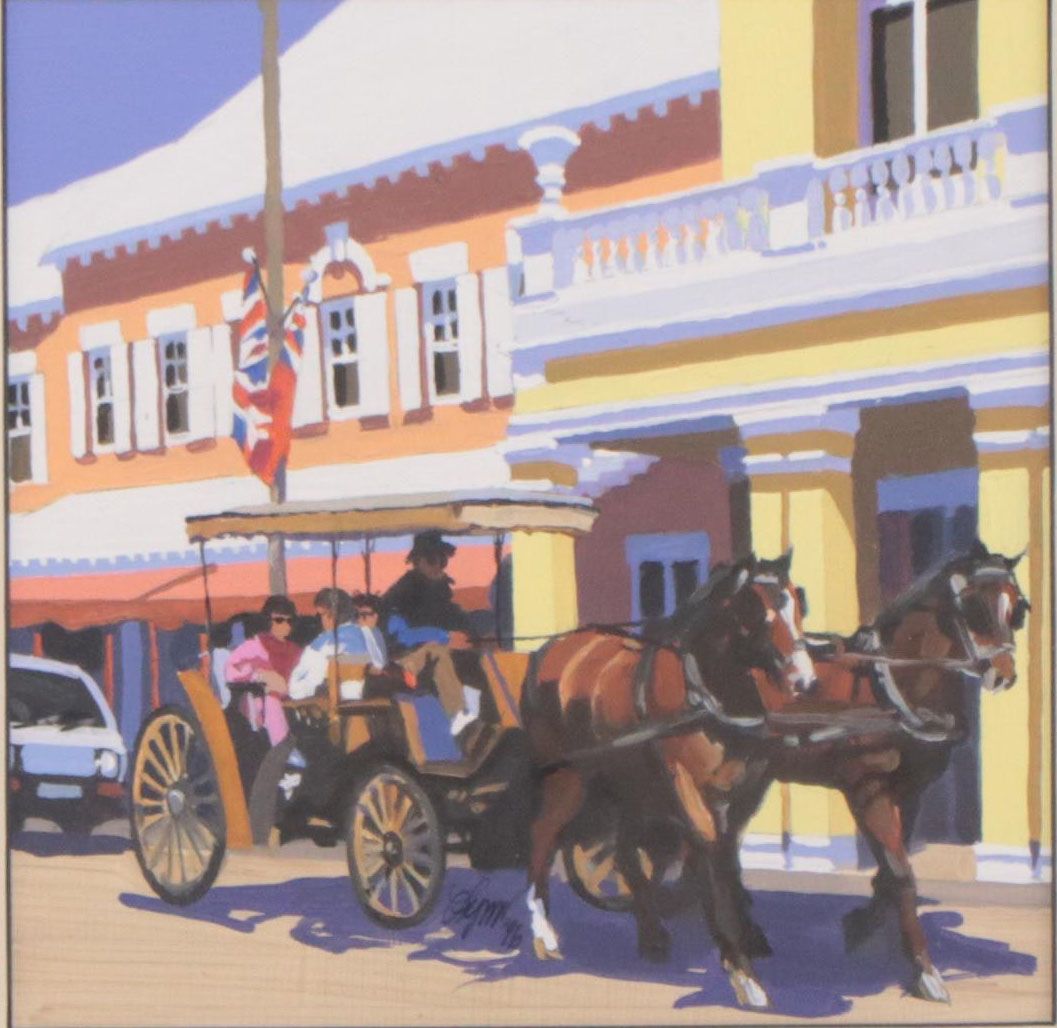Acrylic Painting of Figures In Horse Drawn Carriage, 1996