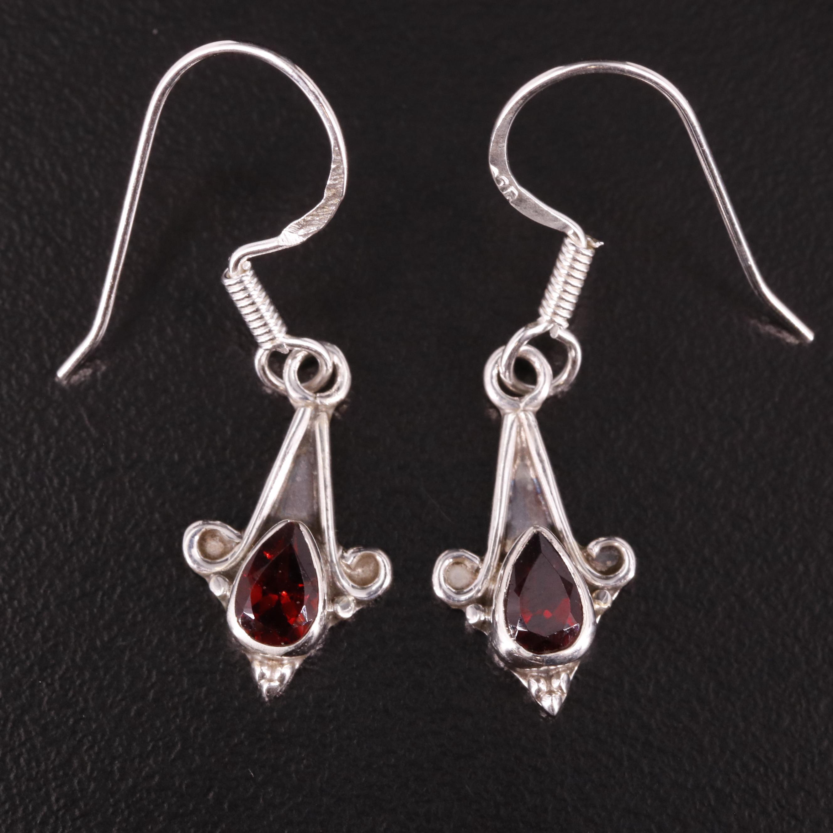 Sterling Garnet Dangle Earrings