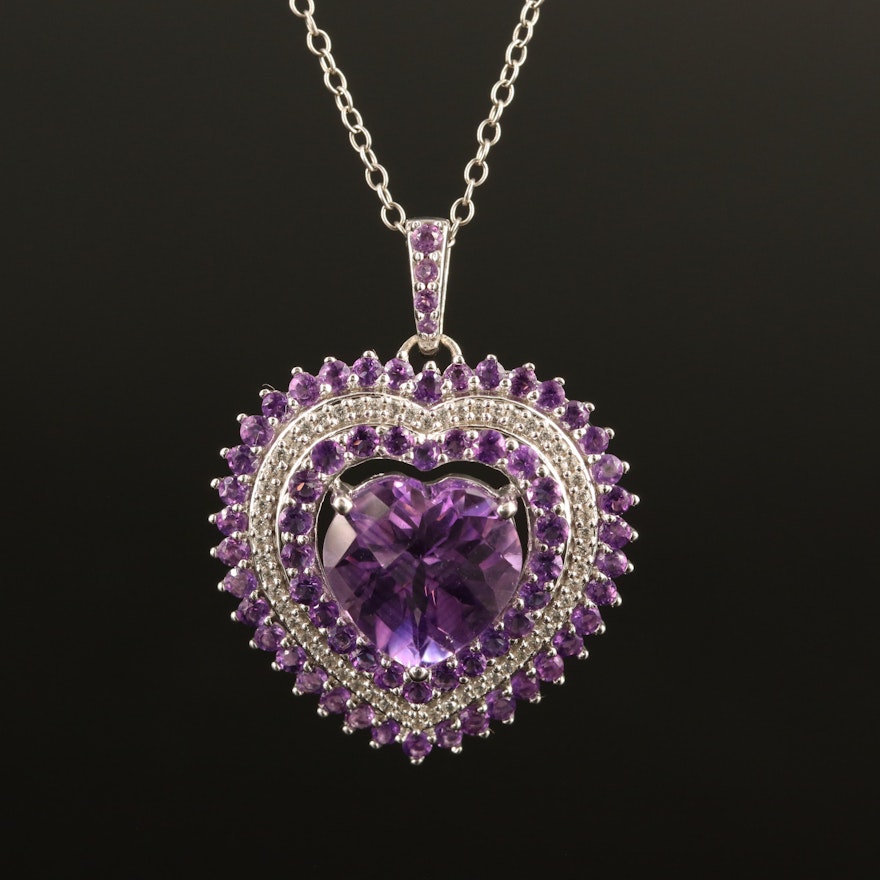 Sterling Amethyst and White Sapphire Heart Necklace