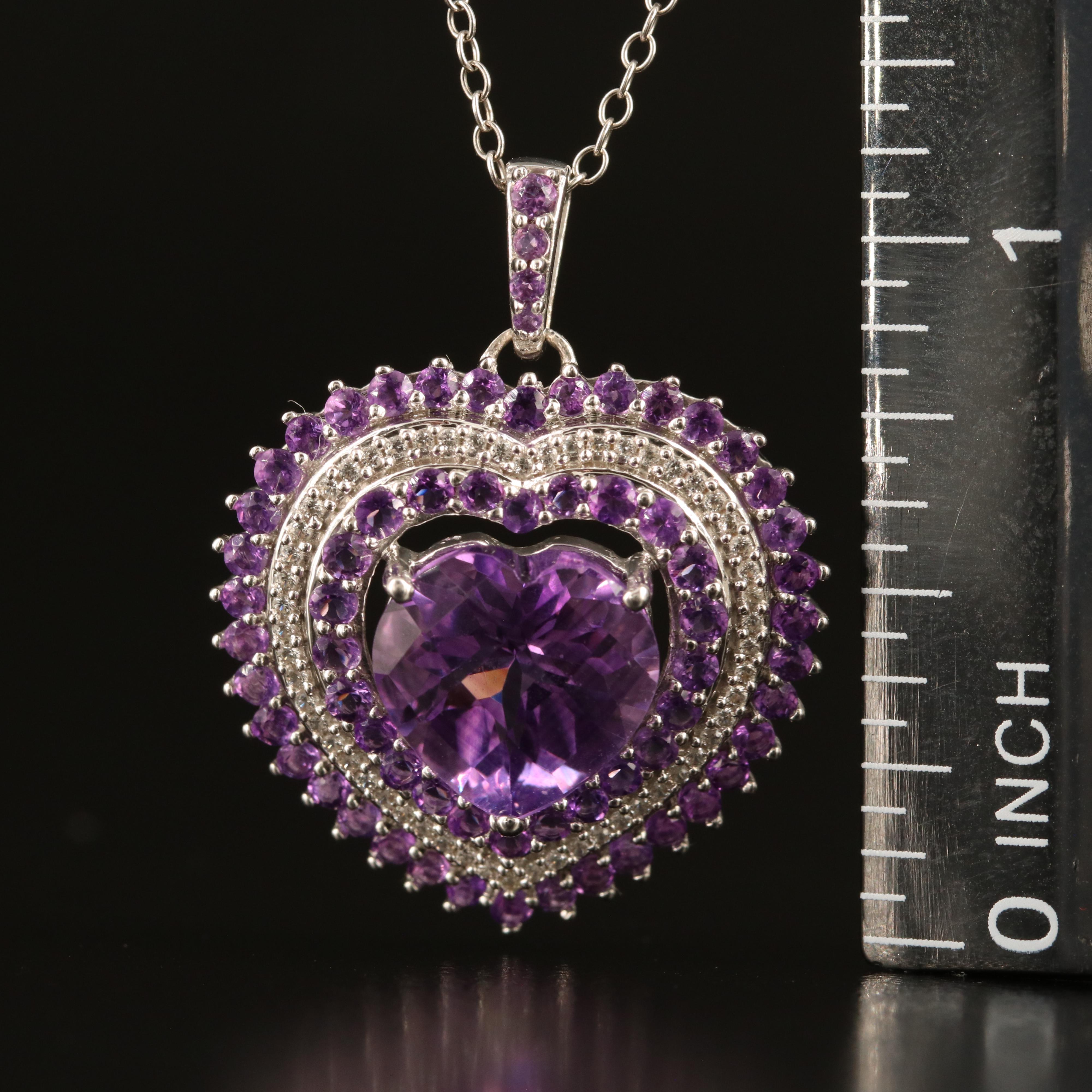 Sterling Amethyst and White Sapphire Heart Necklace
