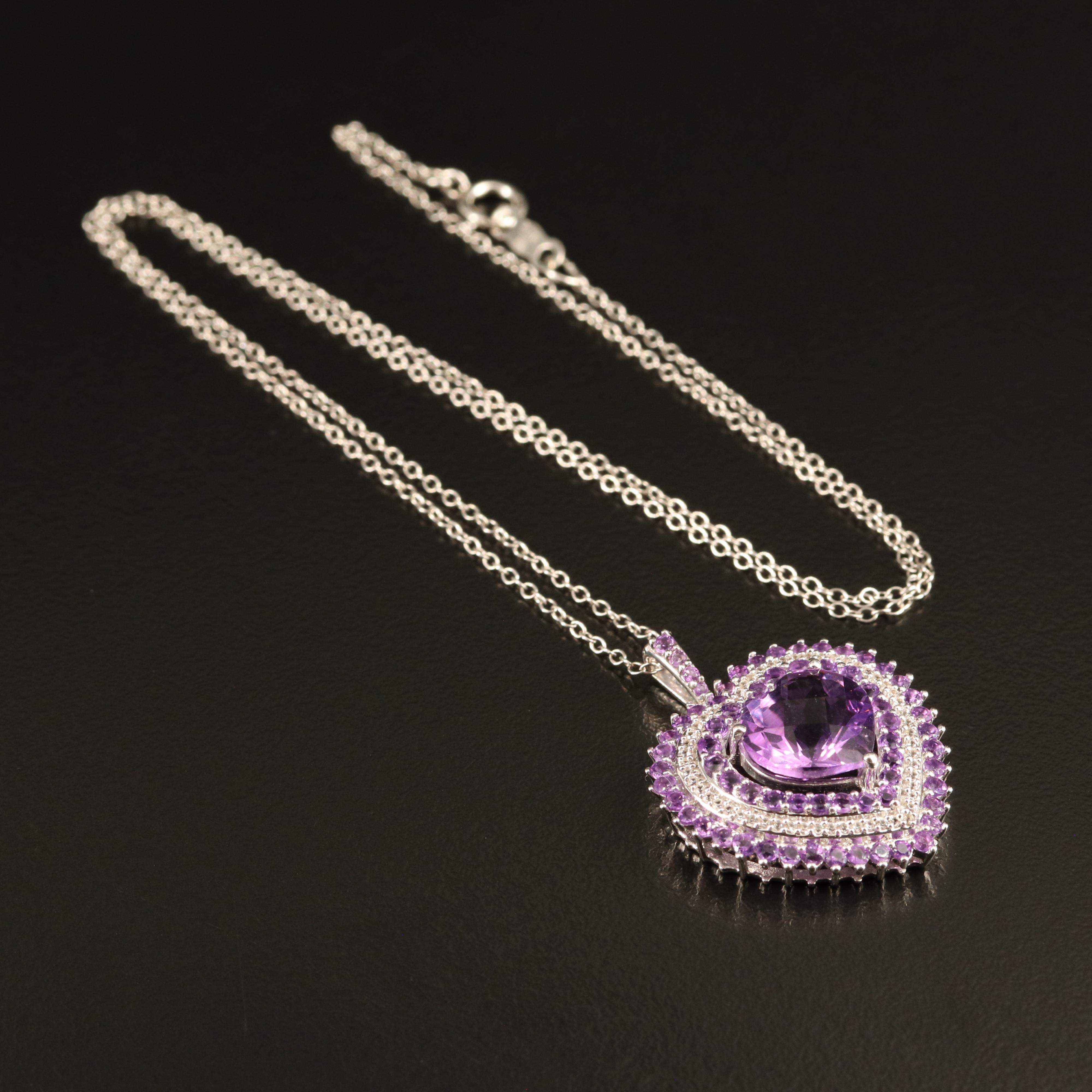 Sterling Amethyst and White Sapphire Heart Necklace