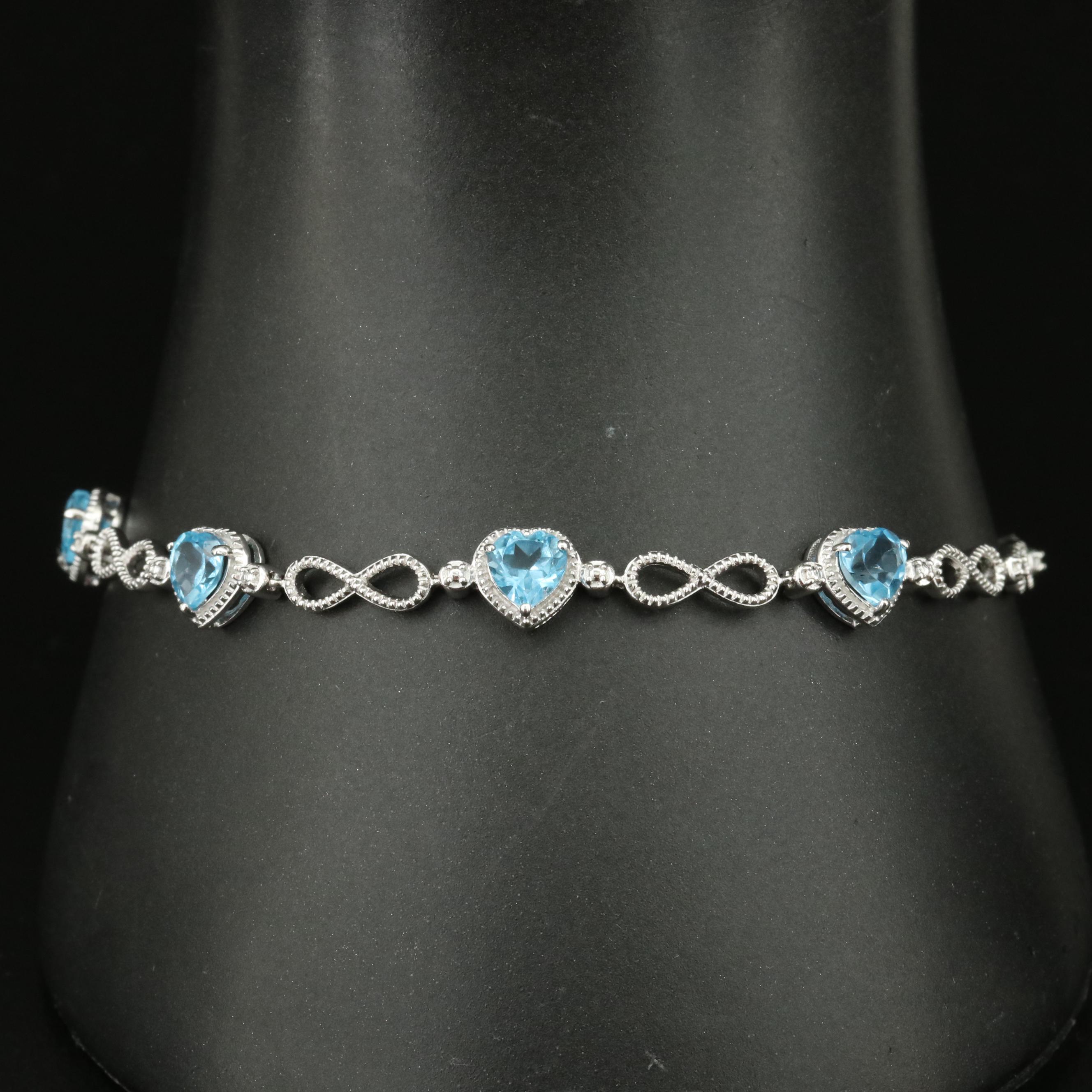 Sterling Swiss Blue Topaz Infinity and Heart Bracelet