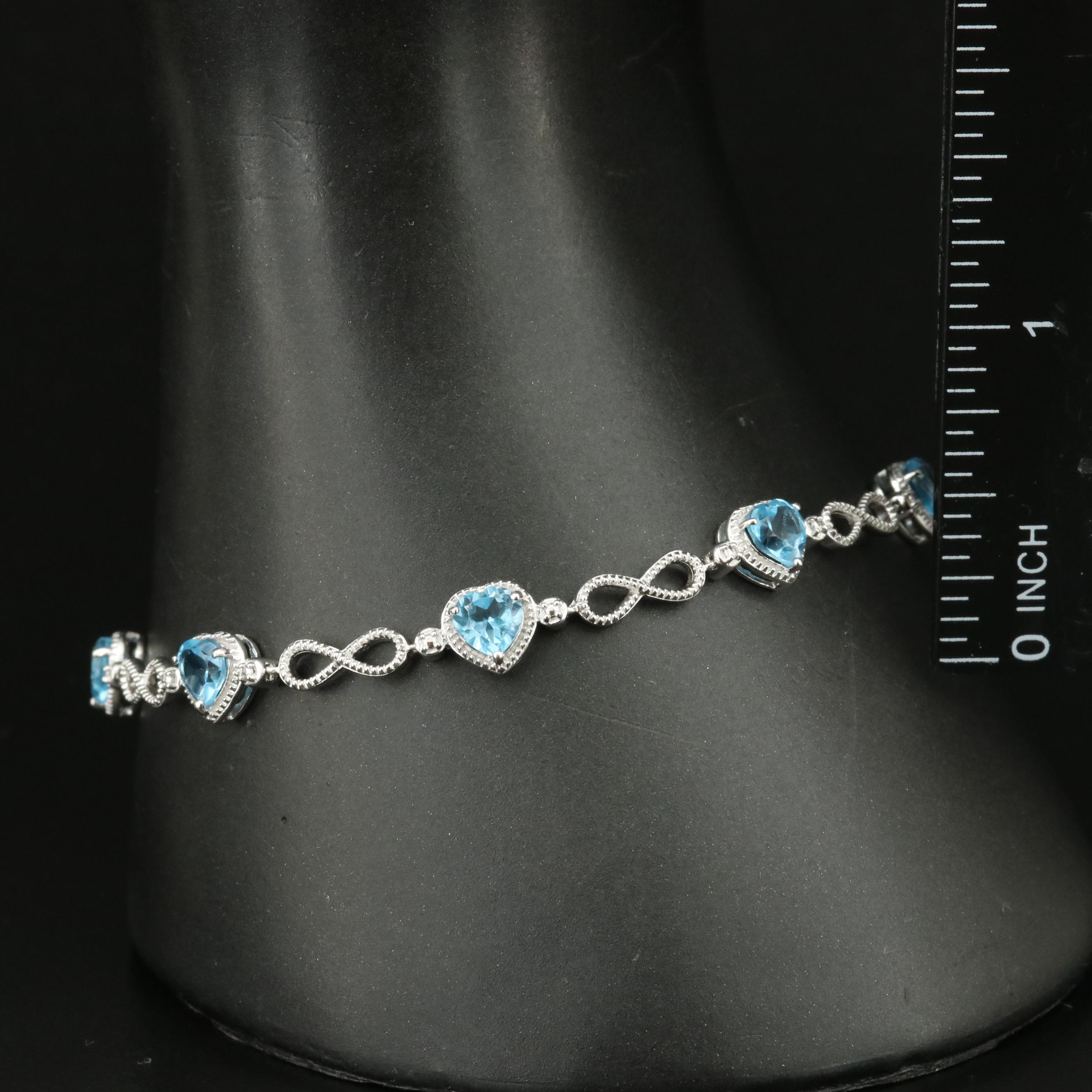 Sterling Swiss Blue Topaz Infinity and Heart Bracelet