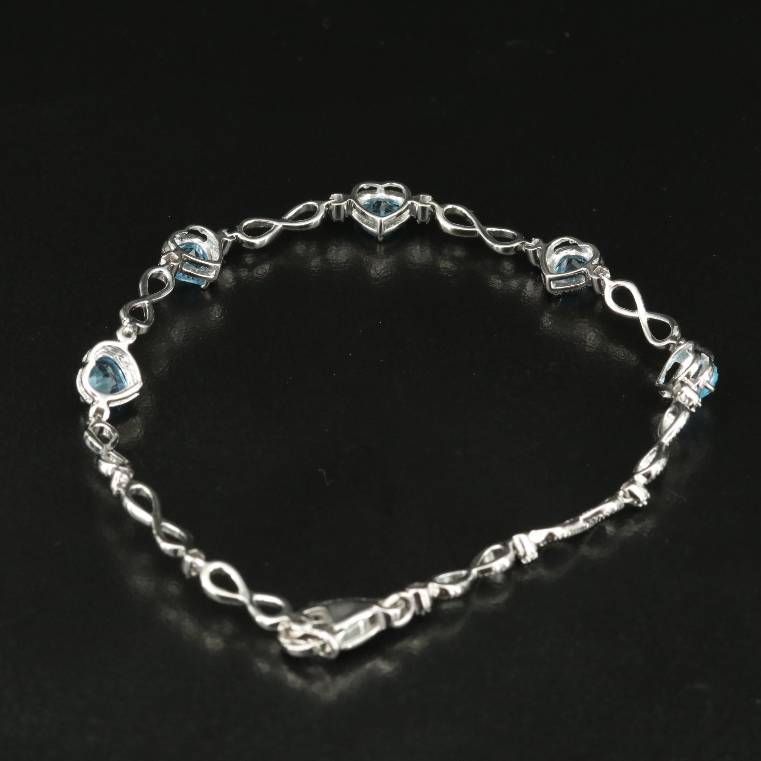 Sterling Swiss Blue Topaz Infinity and Heart Bracelet