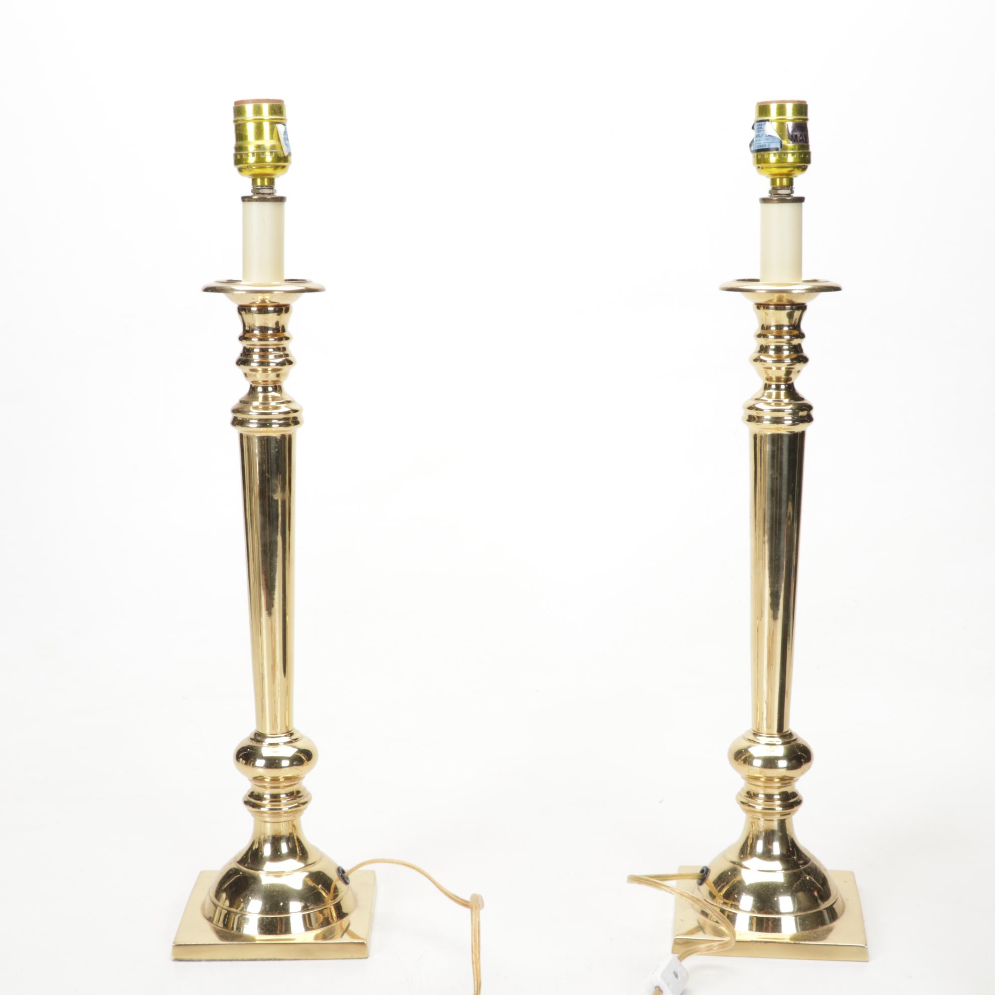 Matched Pair and Other Brass and Enamel Candlestick Style Lamps