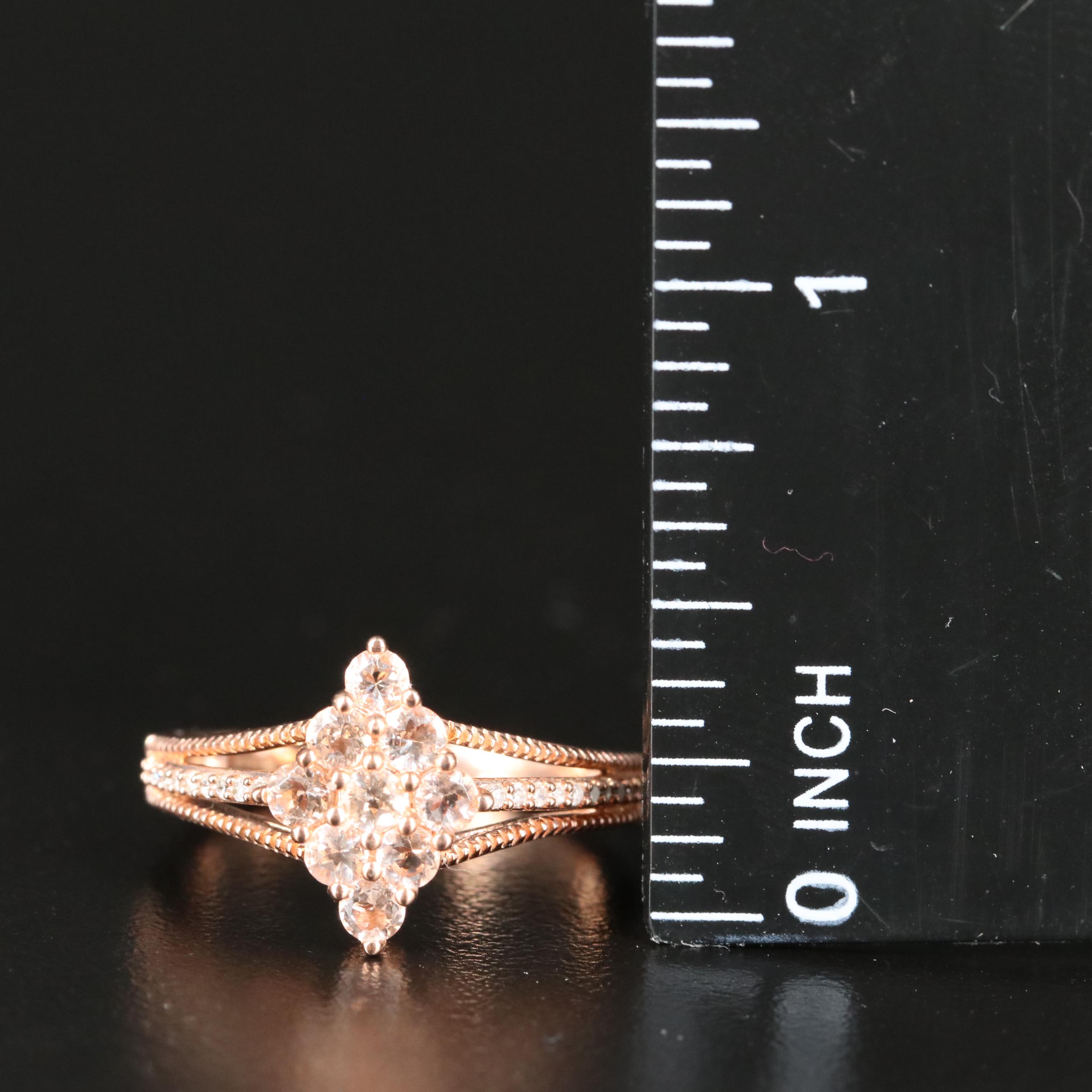 Sterling Cubic Zirconia and Diamond Navette Ring