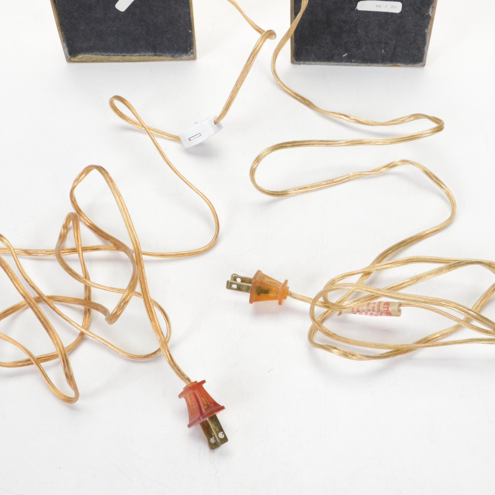 Matched Pair and Other Brass and Enamel Candlestick Style Lamps