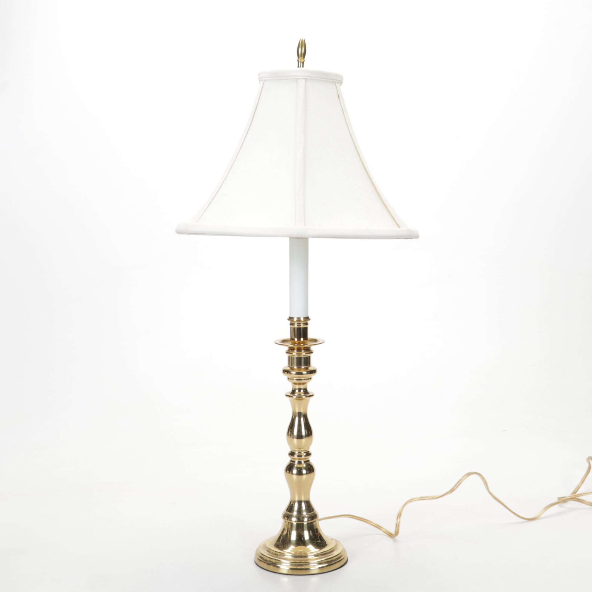 Matched Pair and Other Brass and Enamel Candlestick Style Lamps