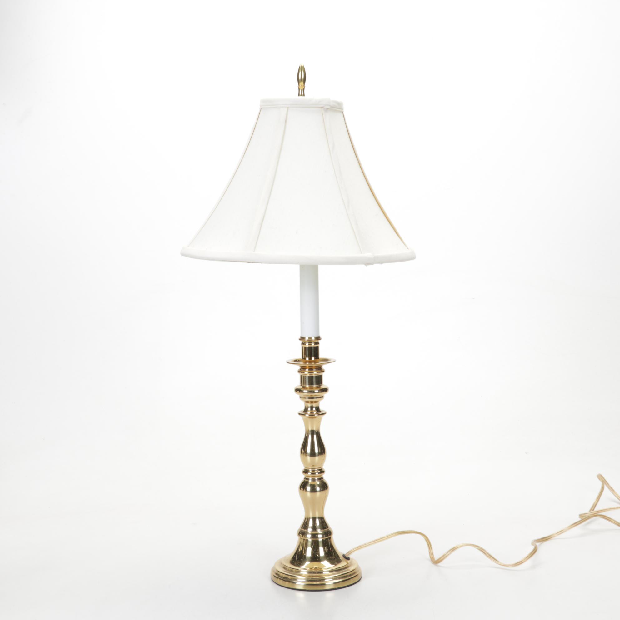 Matched Pair and Other Brass and Enamel Candlestick Style Lamps