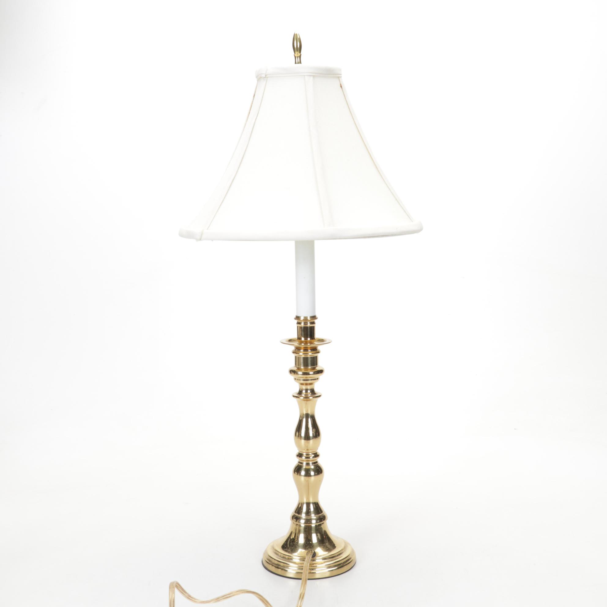 Matched Pair and Other Brass and Enamel Candlestick Style Lamps