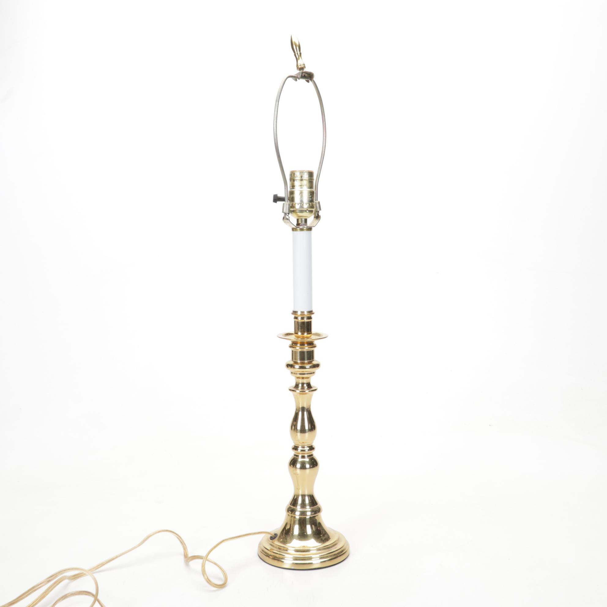 Matched Pair and Other Brass and Enamel Candlestick Style Lamps