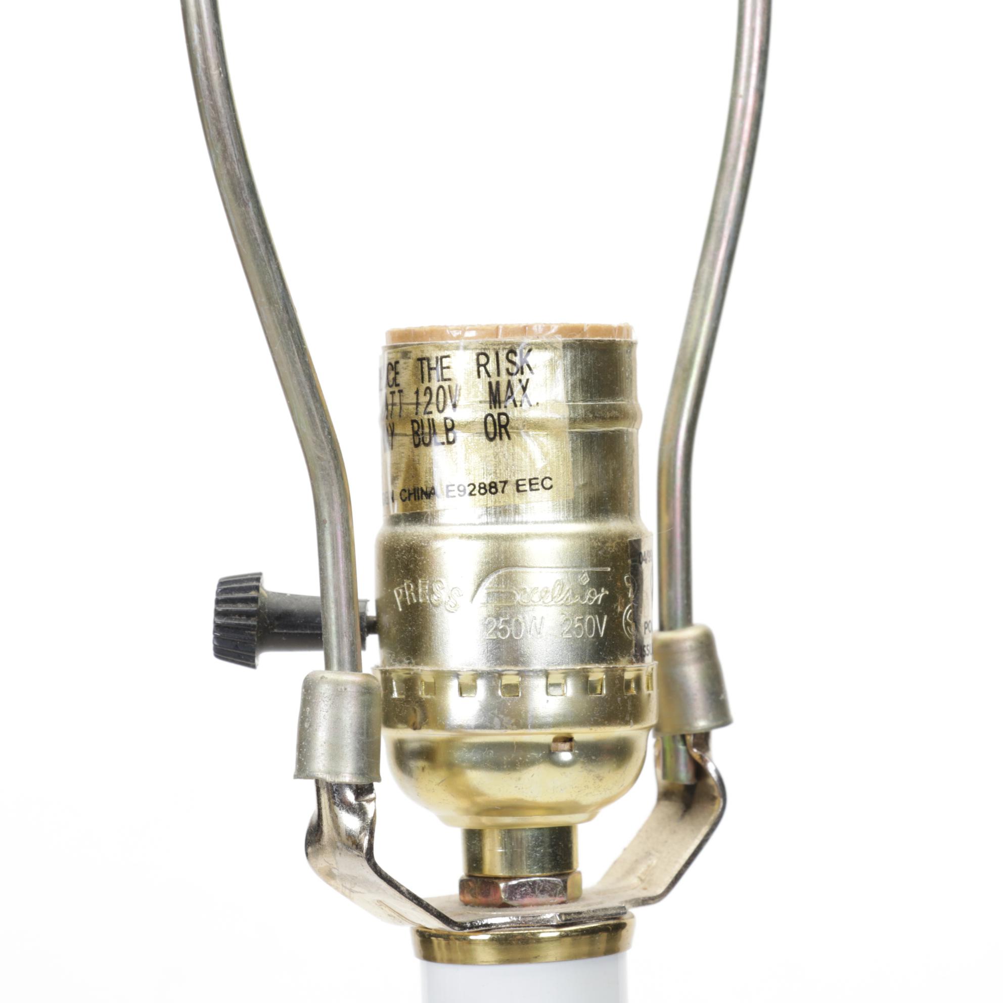 Matched Pair and Other Brass and Enamel Candlestick Style Lamps