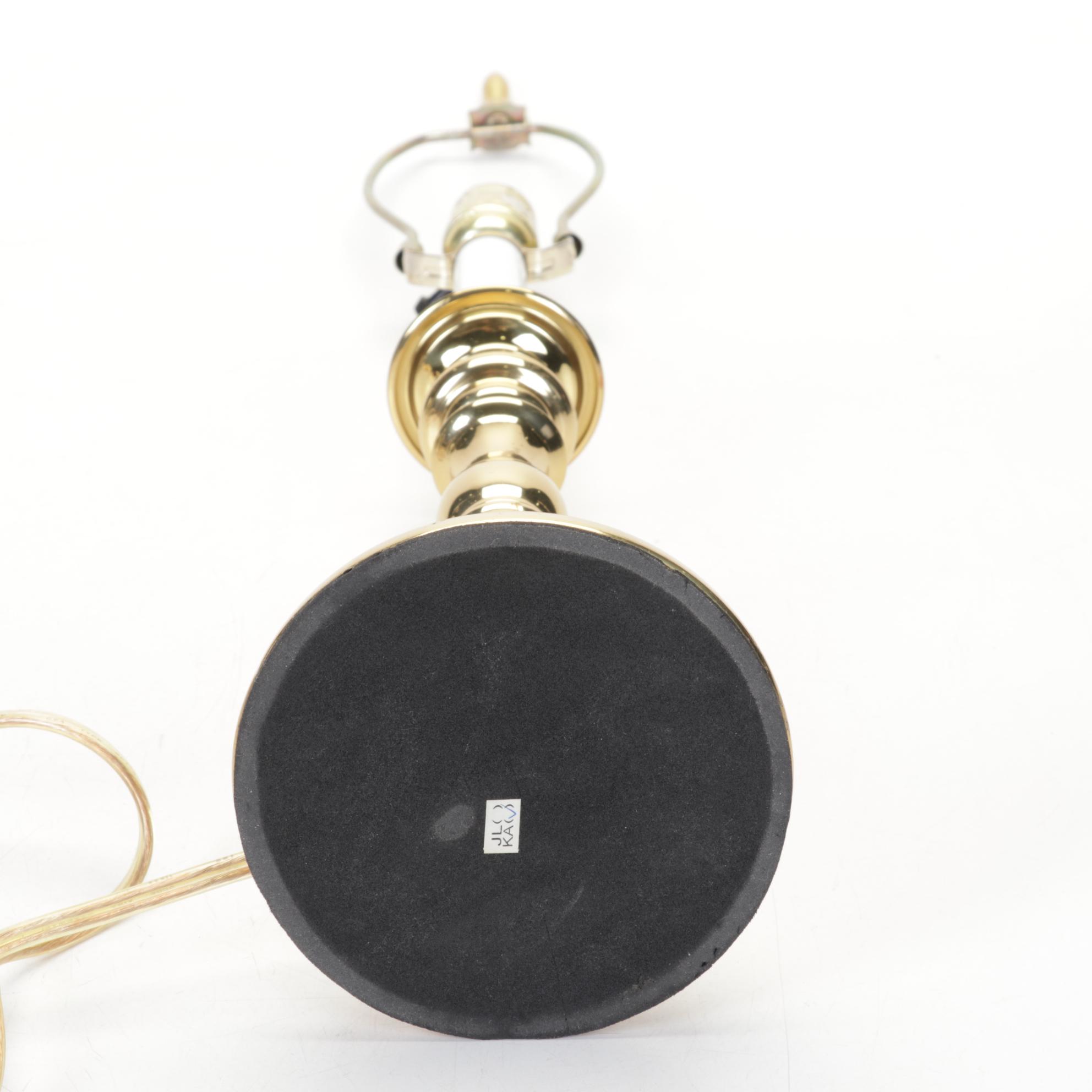 Matched Pair and Other Brass and Enamel Candlestick Style Lamps