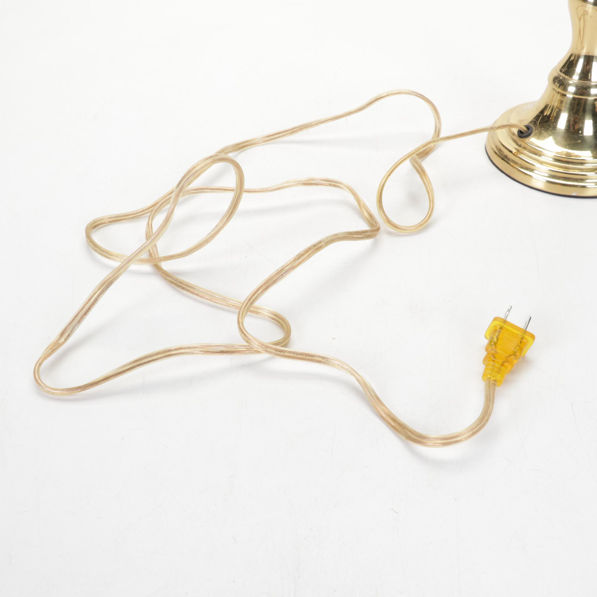 Matched Pair and Other Brass and Enamel Candlestick Style Lamps