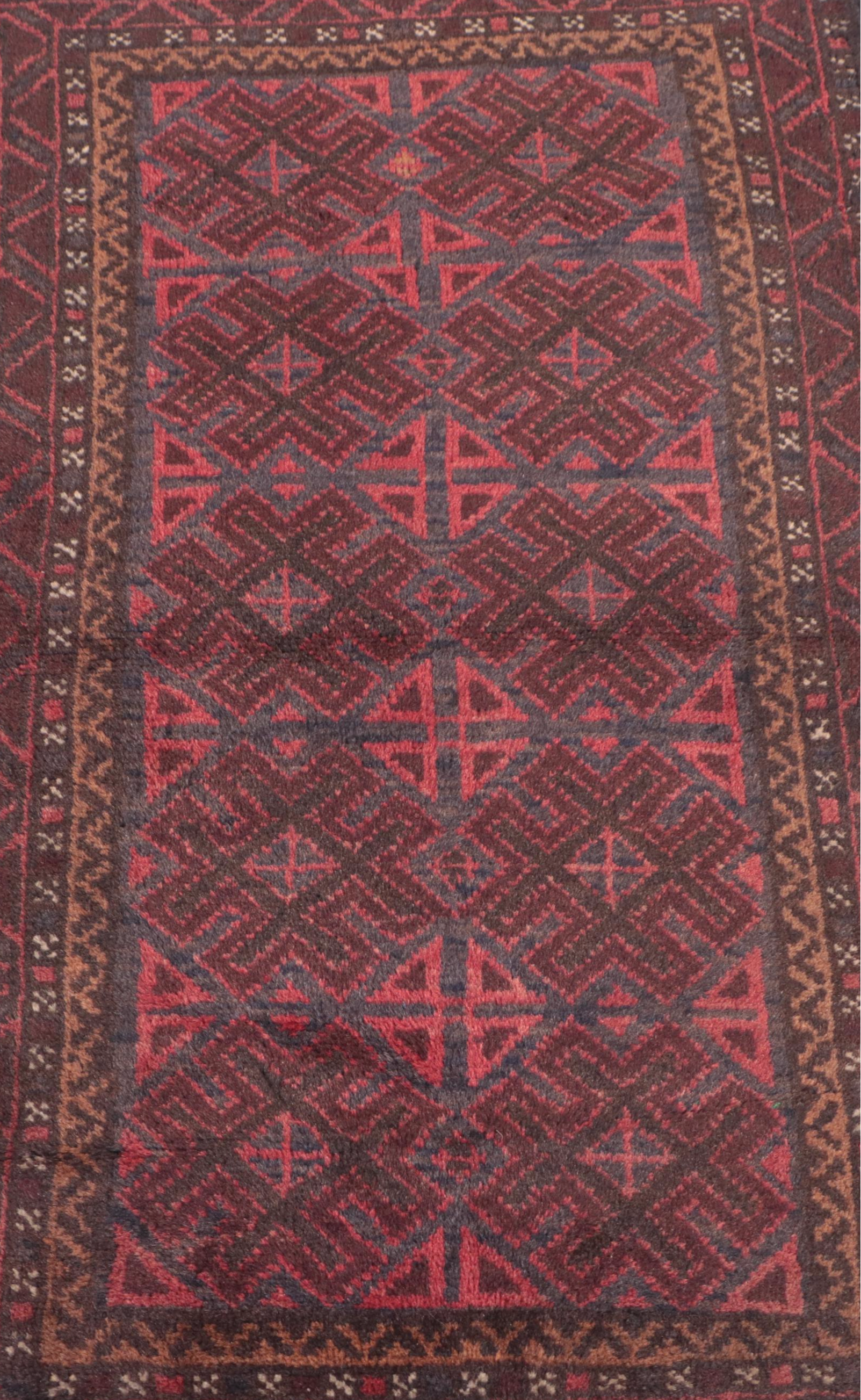 1'10 x 3'1 Hand-Knotted Afghan Baluch Accent Rug