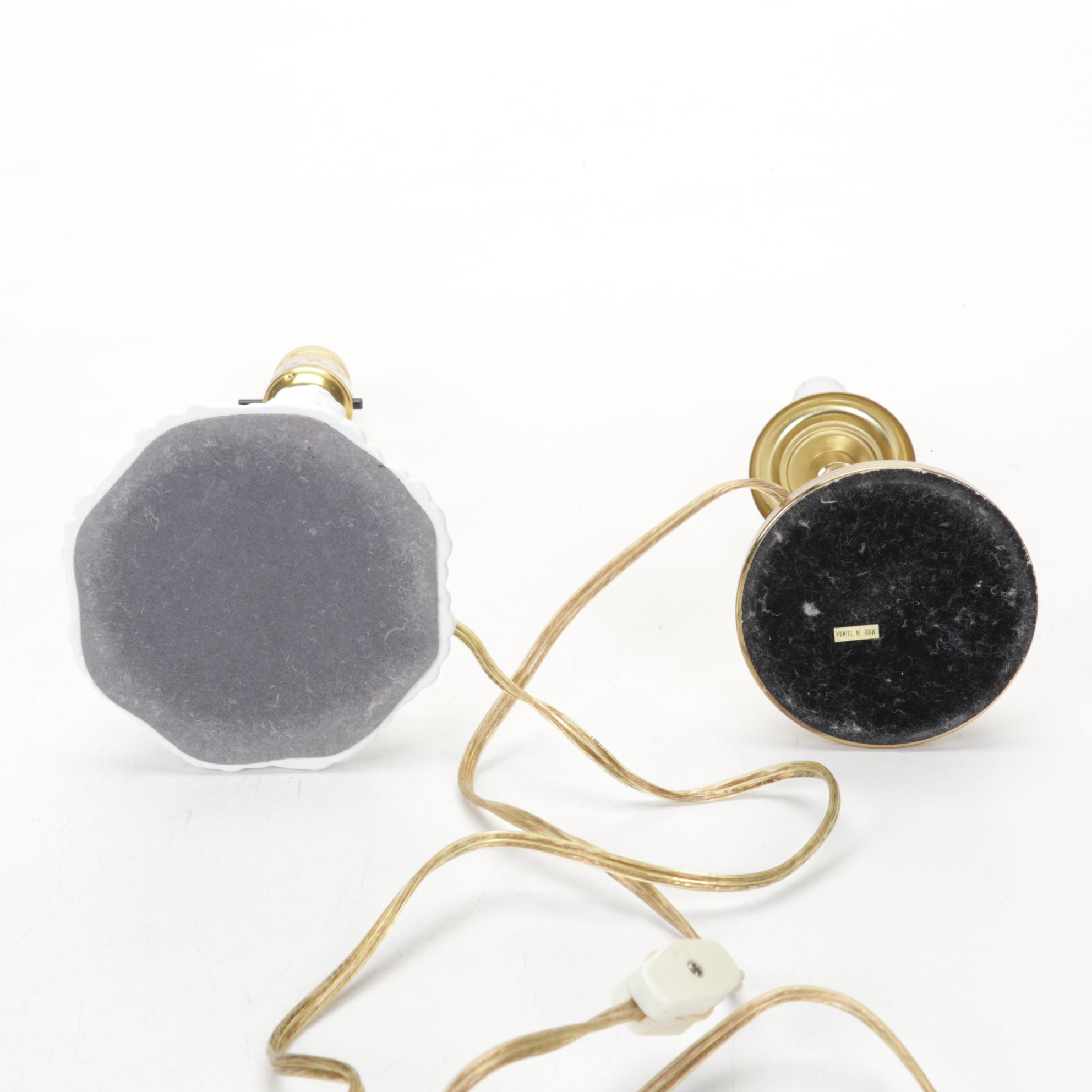 Matched Pair and Other Brass and Enamel Candlestick Style Lamps