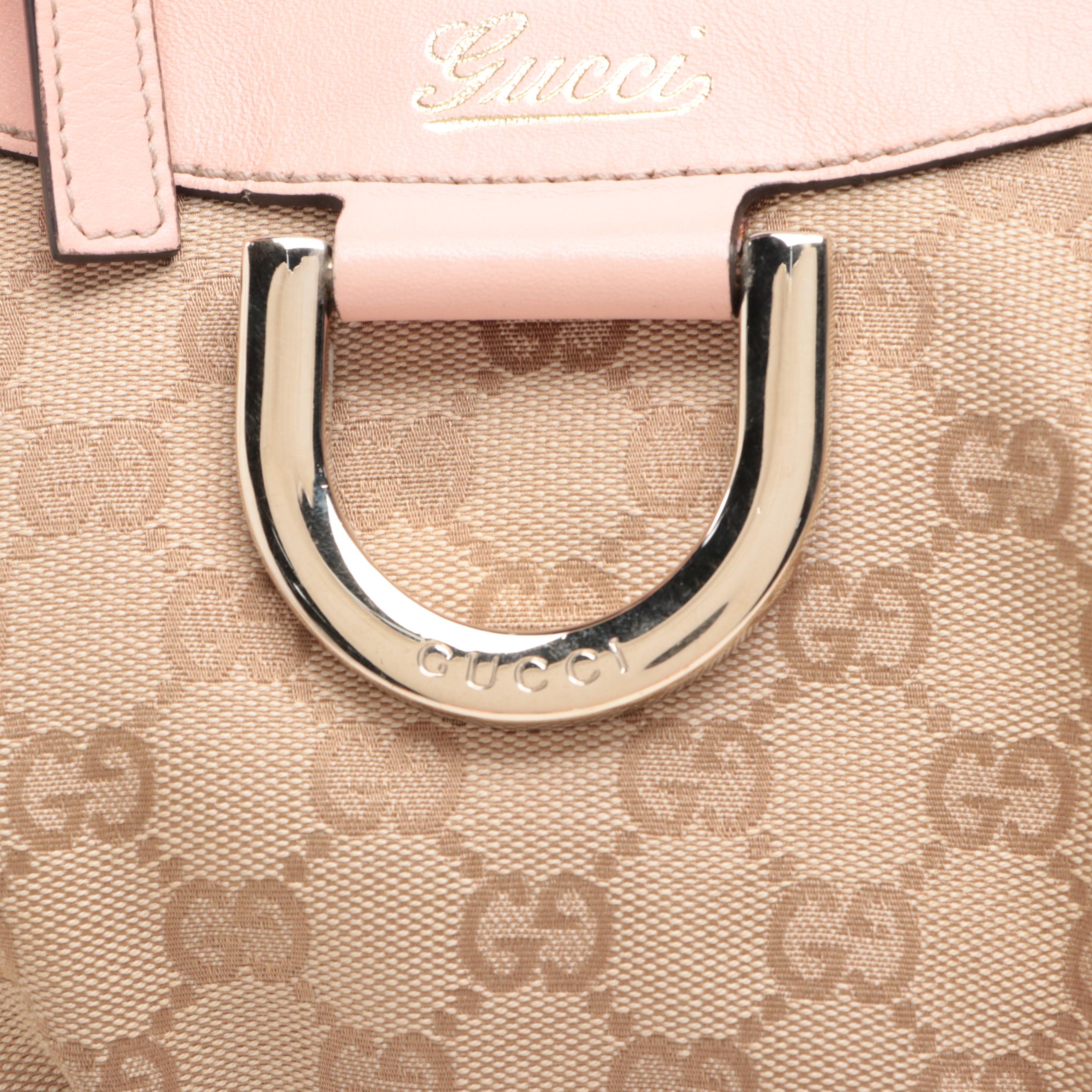 Gucci Abbey D-Ring Small Hobo Bag in GG Canvas and Pink Leather Trim